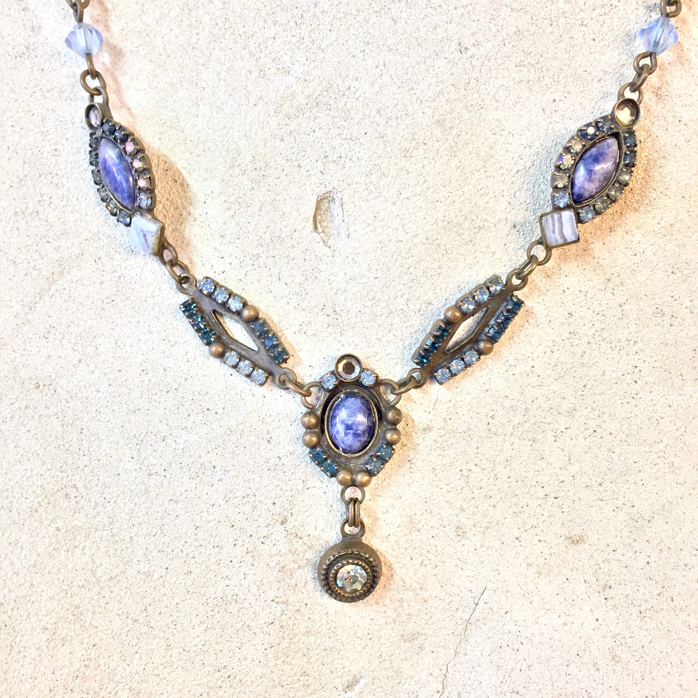 Vintage Sorrelli Necklace | Sorrelli Jewelry | Brass Necklace | Crystal Necklace | Blue | White | Agate | Natural Stones | Purple | Sorrelli
