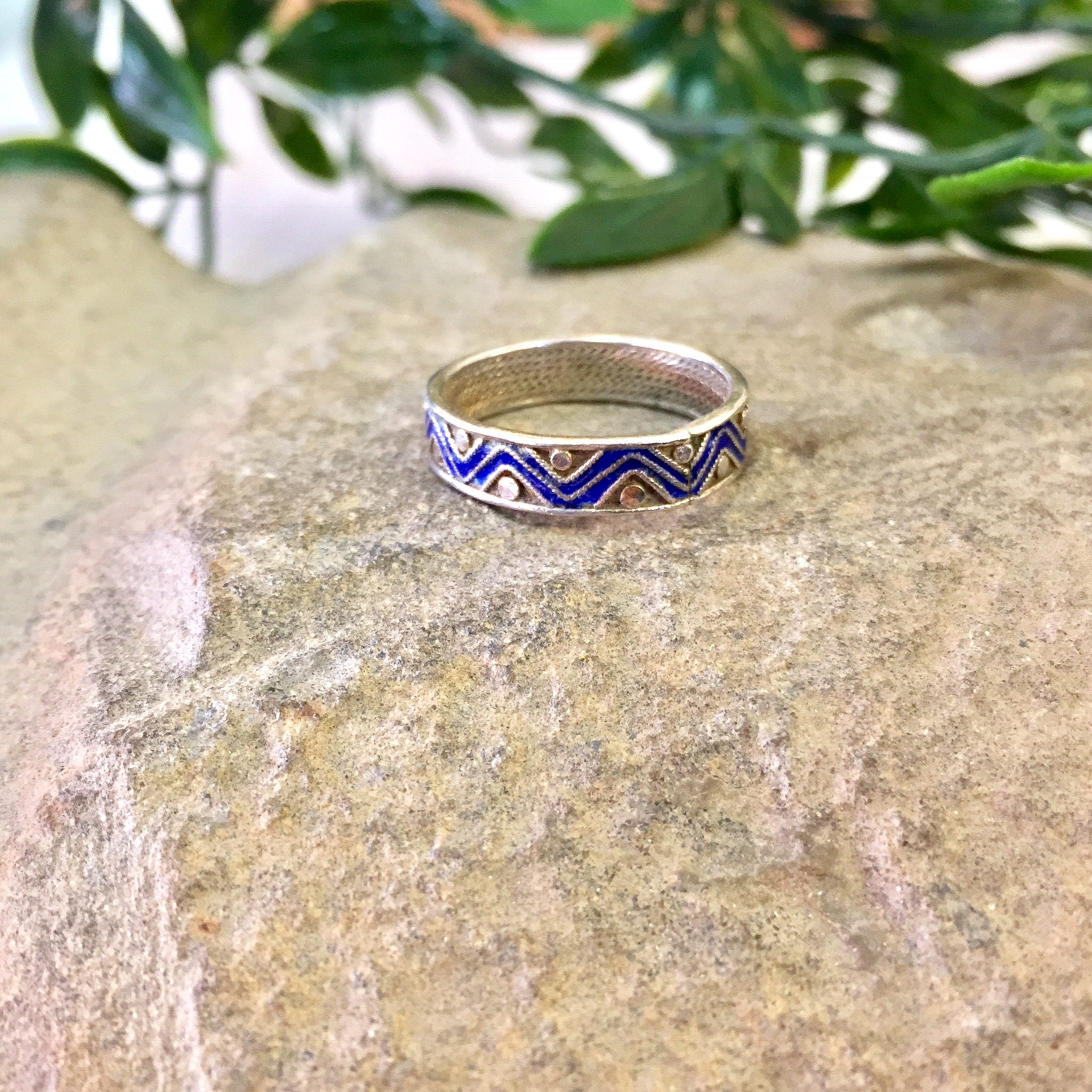 Vintage Silver Ring, Vintage Jewelry, Geometric Ring, Sterling Silver, Band Ring, 925, Blue, Circle, Silver, Triangle, Gift Idea, Ring