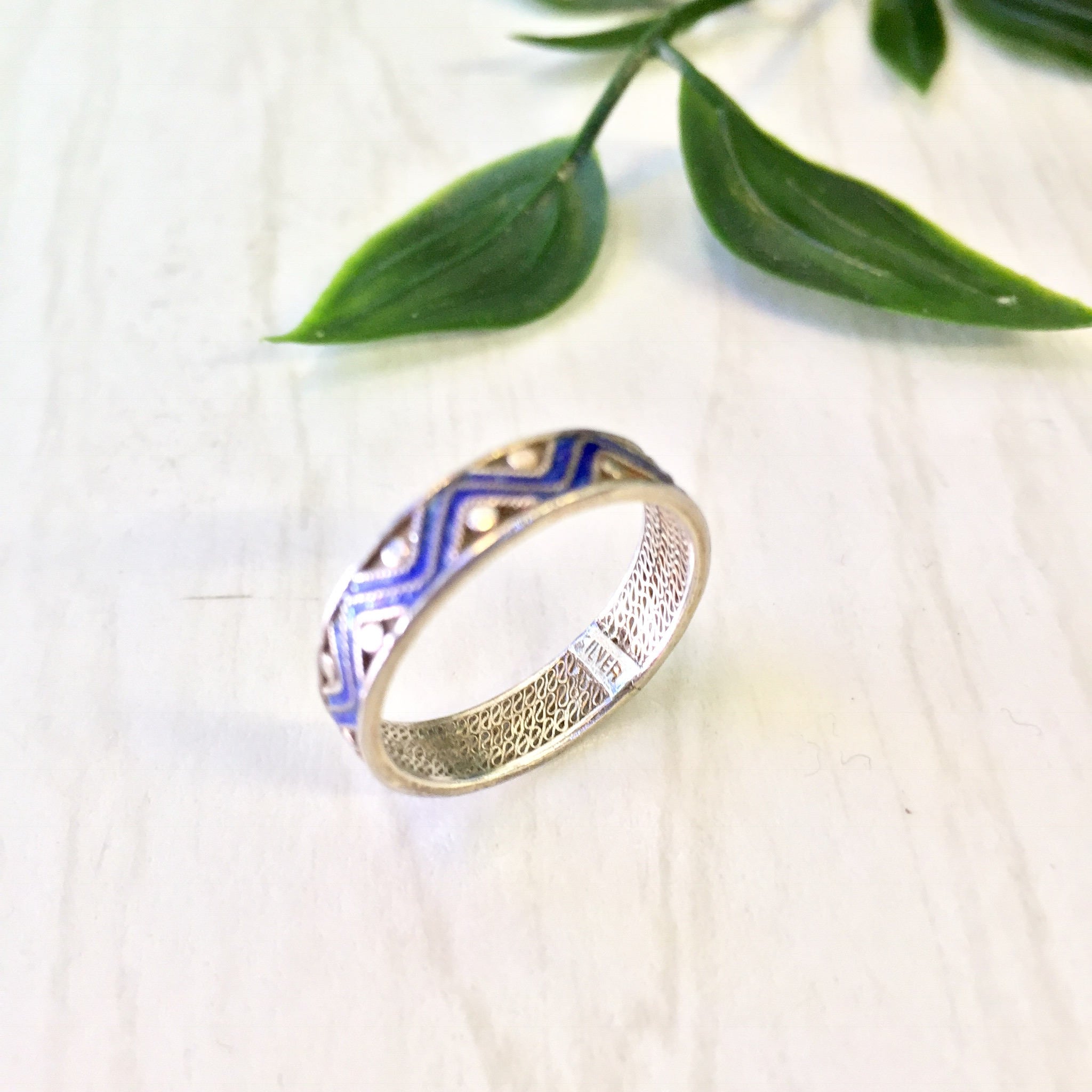 Vintage Silver Ring, Vintage Jewelry, Geometric Ring, Sterling Silver, Band Ring, 925, Blue, Circle, Silver, Triangle, Gift Idea, Ring