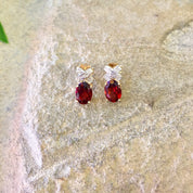 Vintage Gold Earrings, Vintage Jewelry, Garnet Earrings, Diamond Earrings, 14K Gold, 14 Karat, Yellow Gold, Oval Earrings, Gold Jewelry, Red