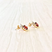 Vintage Gold Earrings, Vintage Jewelry, Garnet Earrings, Diamond Earrings, 14K Gold, 14 Karat, Yellow Gold, Oval Earrings, Gold Jewelry, Red