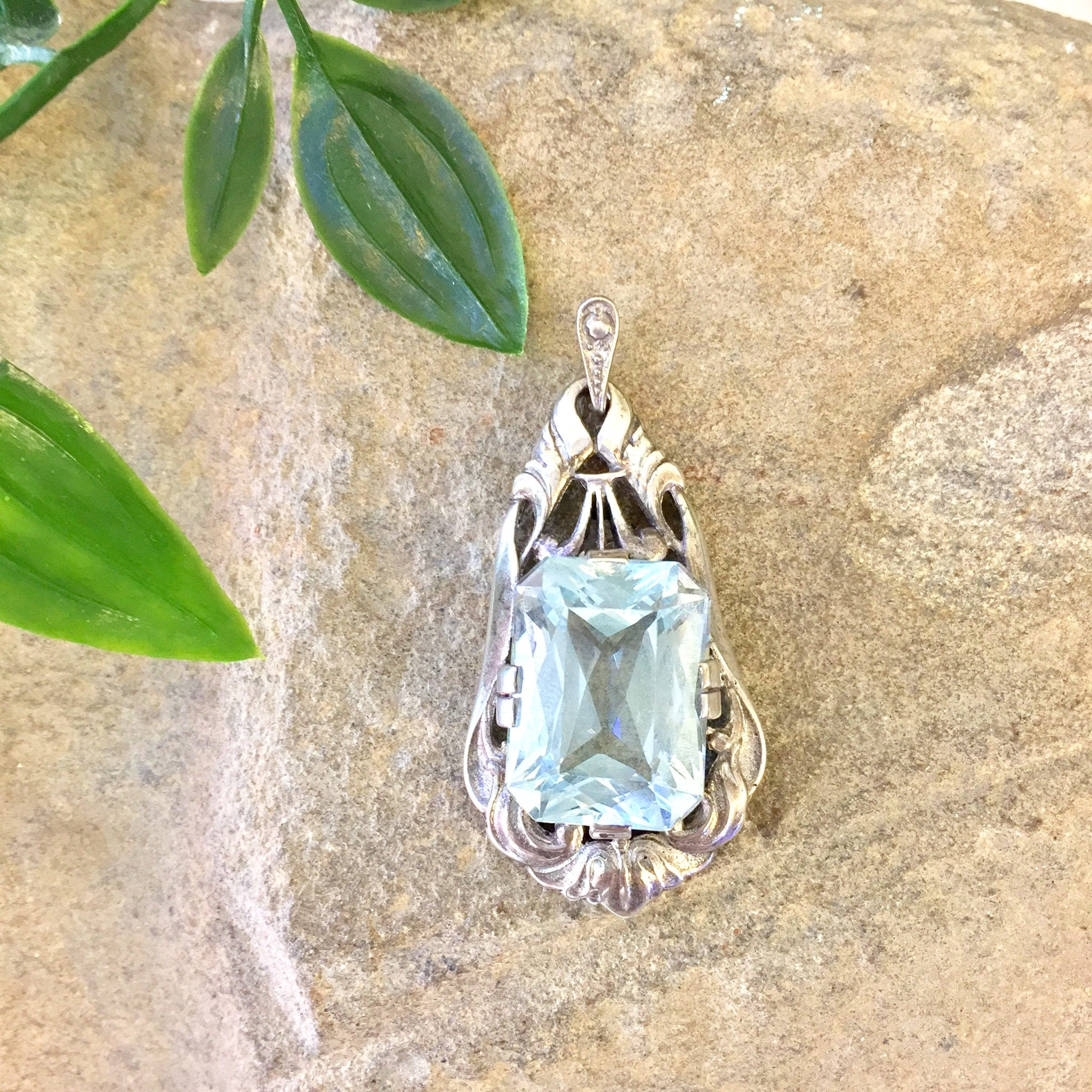 Vintage Silver Pendant, Aquamarine, Sterling Silver, Vintage Jewlery, Necklace, Blue, 925, Mothers Day Gift