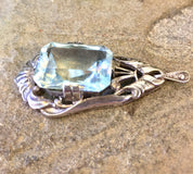 Vintage Silver Pendant, Aquamarine, Sterling Silver, Vintage Jewlery, Necklace, Blue, 925, Mothers Day Gift
