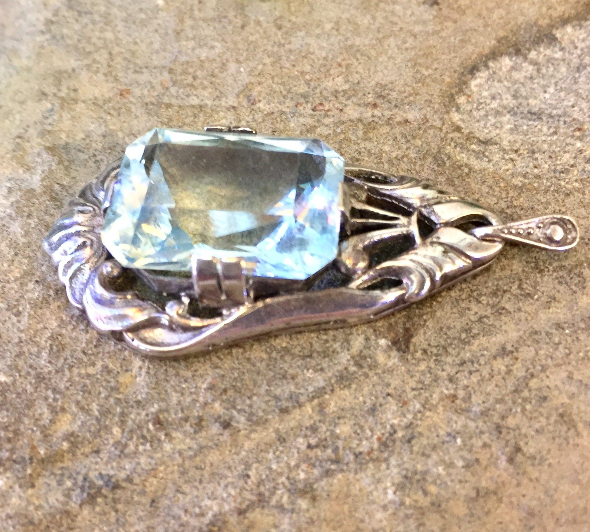 Vintage Silver Pendant, Aquamarine, Sterling Silver, Vintage Jewlery, Necklace, Blue, 925, Mothers Day Gift