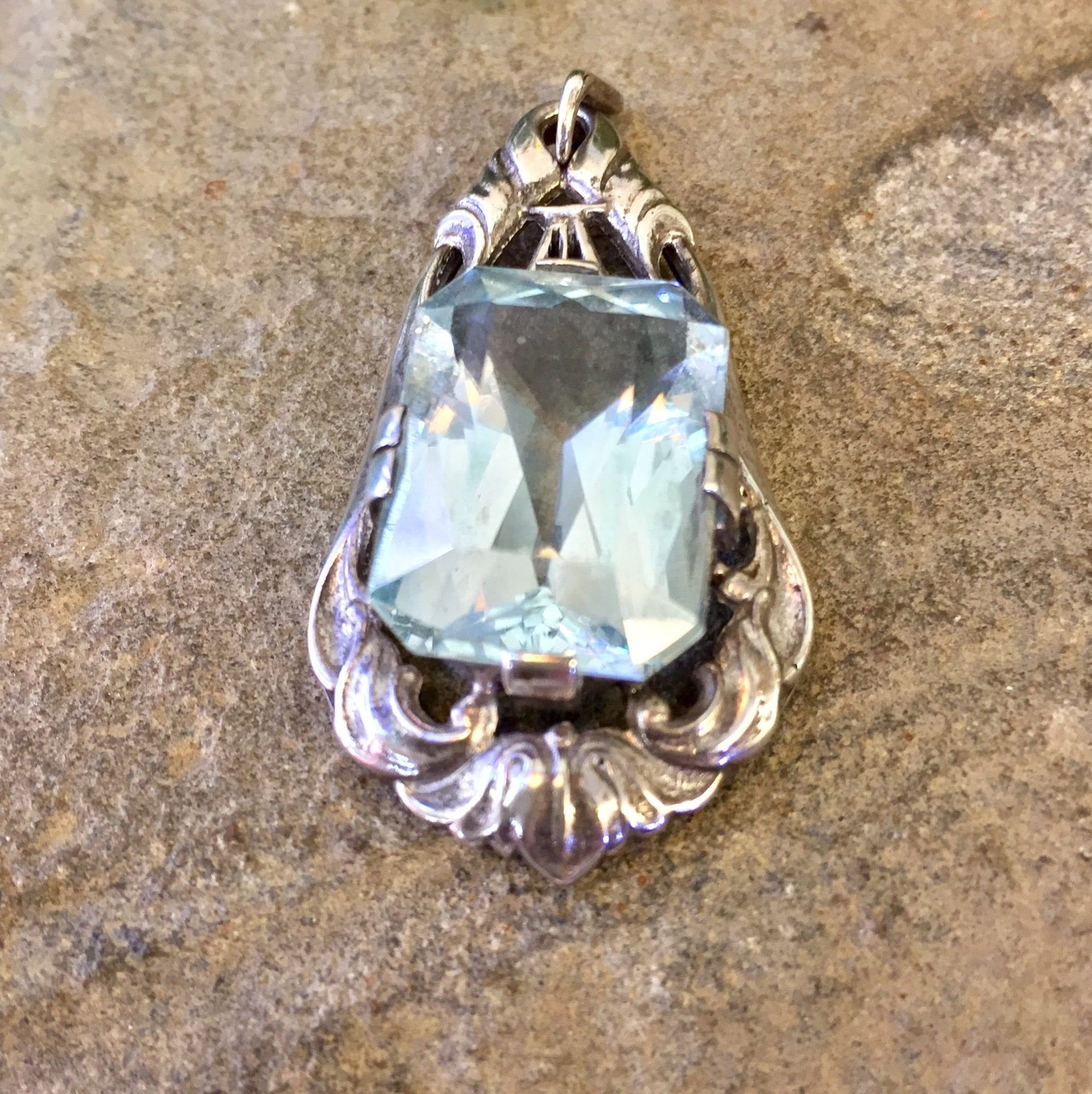 Vintage Silver Pendant, Aquamarine, Sterling Silver, Vintage Jewlery, Necklace, Blue, 925, Mothers Day Gift