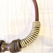 Vintage Choker, Leather Necklace, Vintage Jewelry, Brass, Coil Jewelry, Ethnic Jewelry, Statement Necklace, Mothers Day Gift