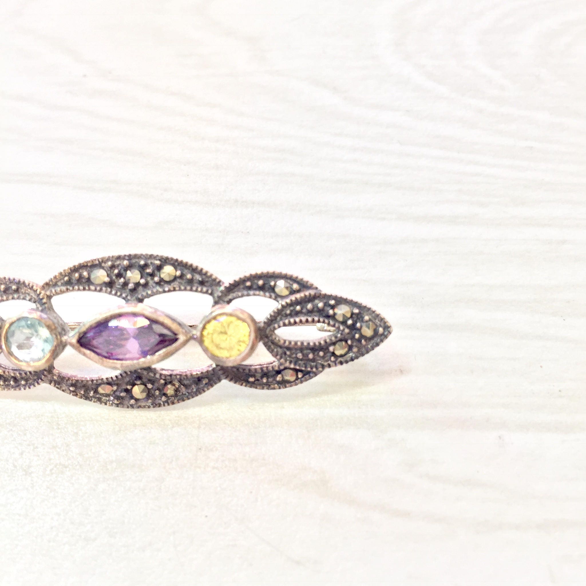 Vintage Sterling Silver Brooch | Marcasite Brooch | Gemstone Pin | Vinage Jewelry | Amethyst | Citrine | Aquamarine | Vintage Brooch | Pin