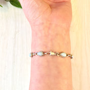 Vintage Sterling Silver Bracelet with Larimar Stones, Teardrop Shaped Stones, Link Bracelet, Vintage Jewelry, Blue, 925, Mothers Day Gift