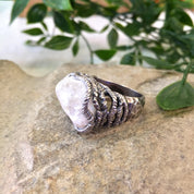 Vintage Sterling Silver Ring with Quartz Stone, Vintage Jewelry, Hammered Silver Ring, Rope Setting, Statement Jewelry, Large Ring, 925