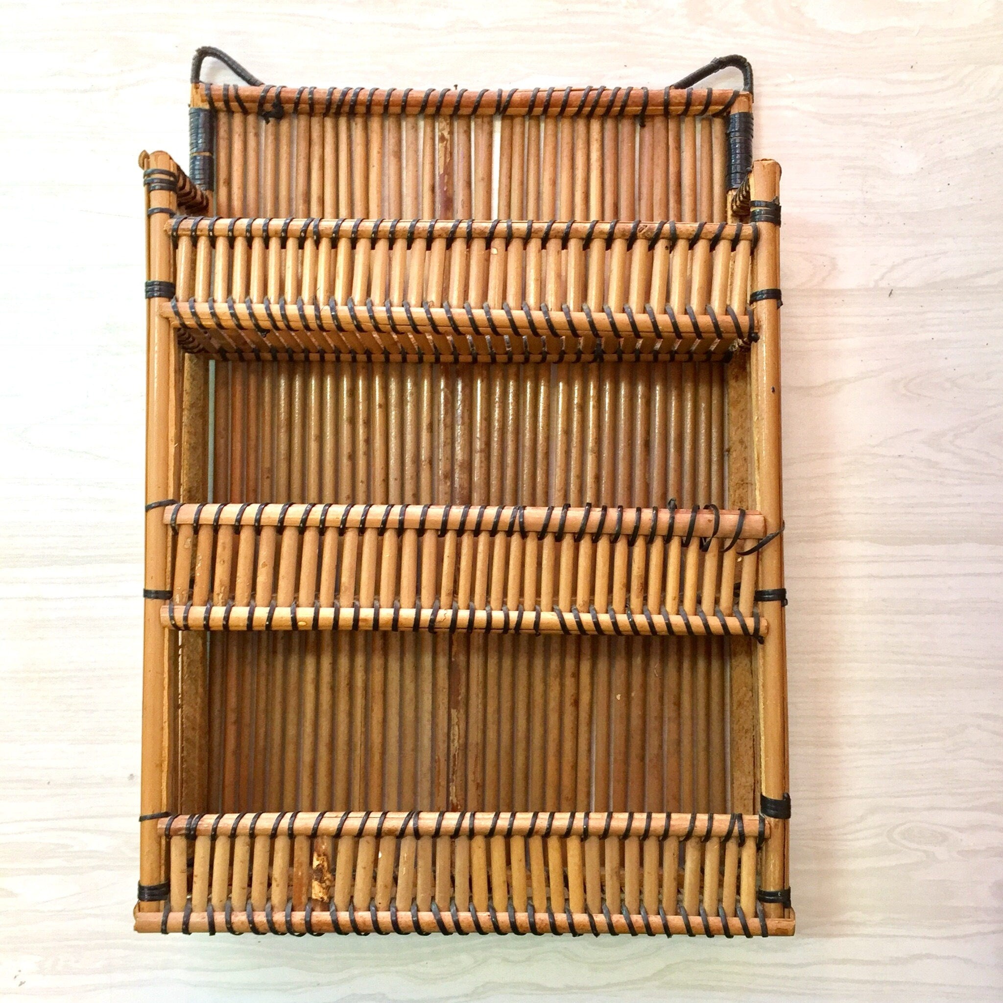 Vintage Bamboo Hanging Shelf | Rattan Shelf | Small Hanging Shelf | Bamboo | Rattan | Vintage | Home Decor | Trinket Shelf | Woven Shelf