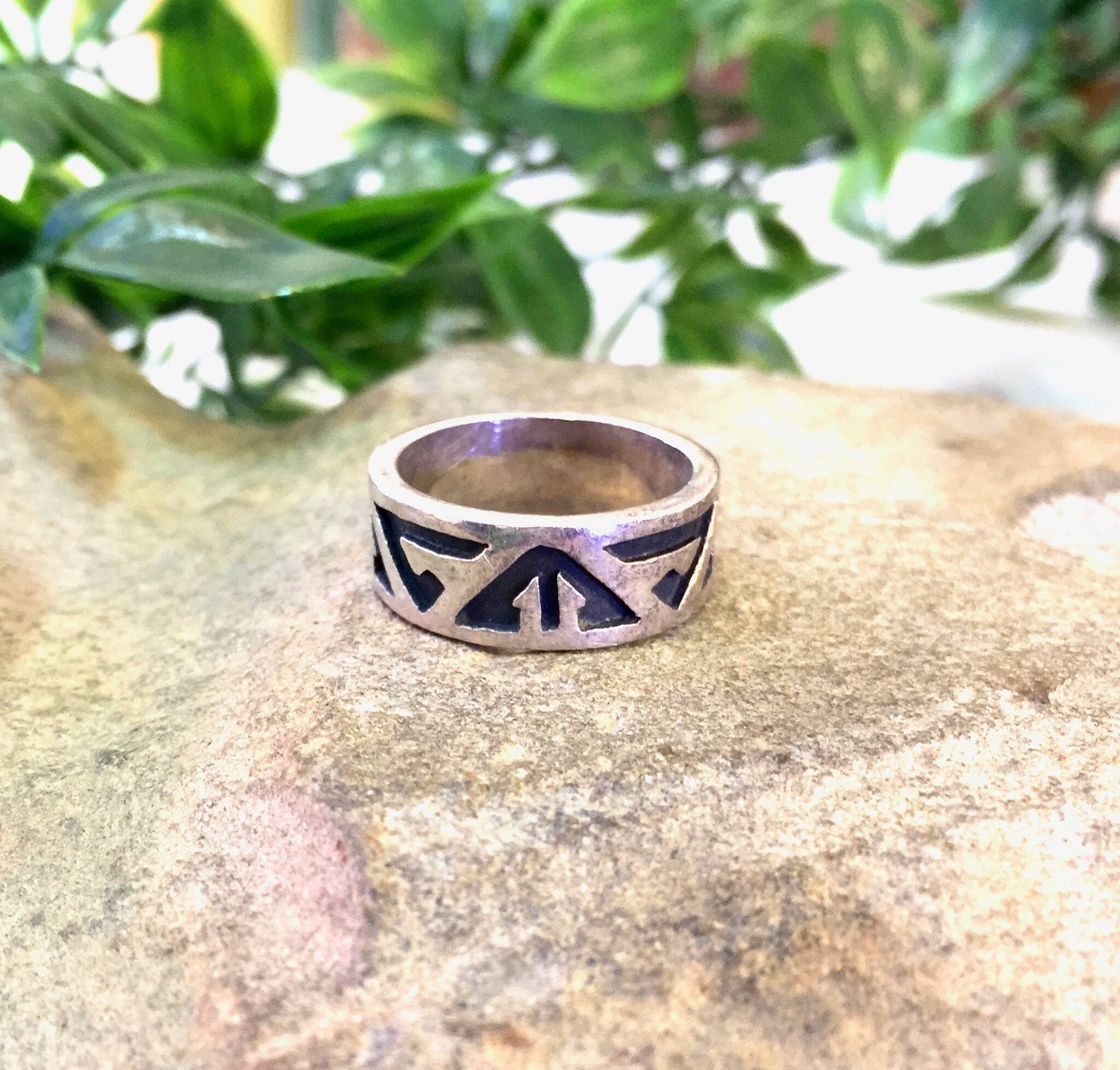 Vintage Silver Ring, Vintage Jewelry, Tribal, Stamped Ring, Band, Geometric, Sterling Silver, 925, Simple Ring