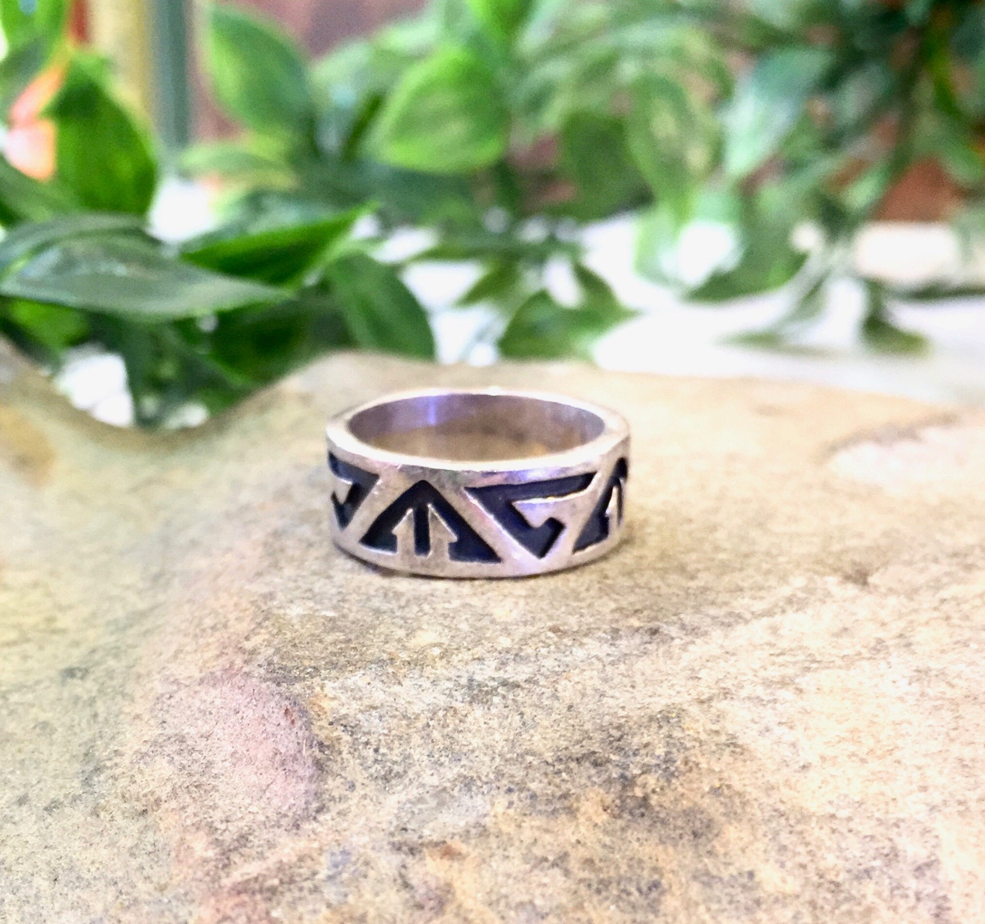 Vintage Silver Ring, Vintage Jewelry, Tribal, Stamped Ring, Band, Geometric, Sterling Silver, 925, Simple Ring