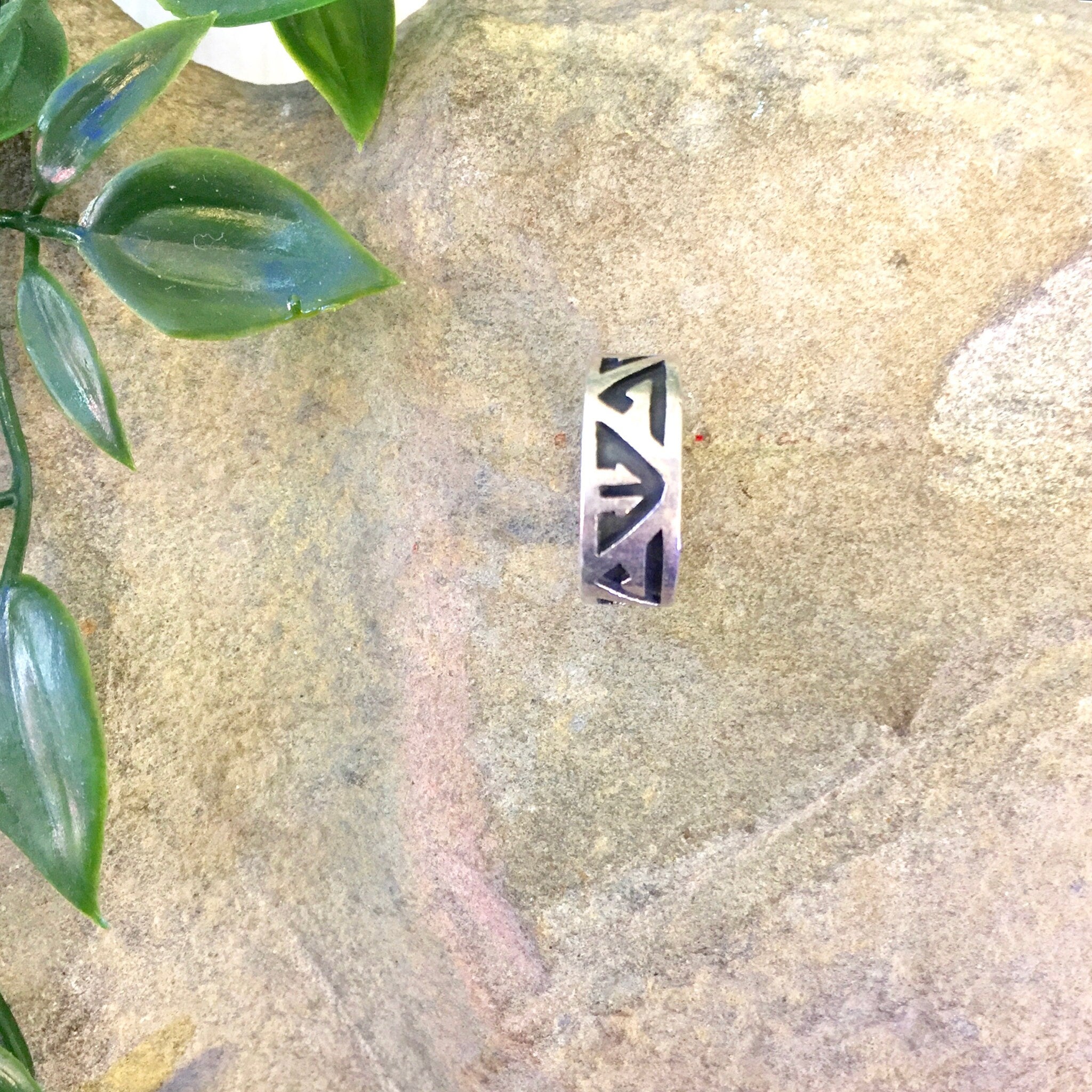 Vintage Silver Ring, Vintage Jewelry, Tribal, Stamped Ring, Band, Geometric, Sterling Silver, 925, Simple Ring