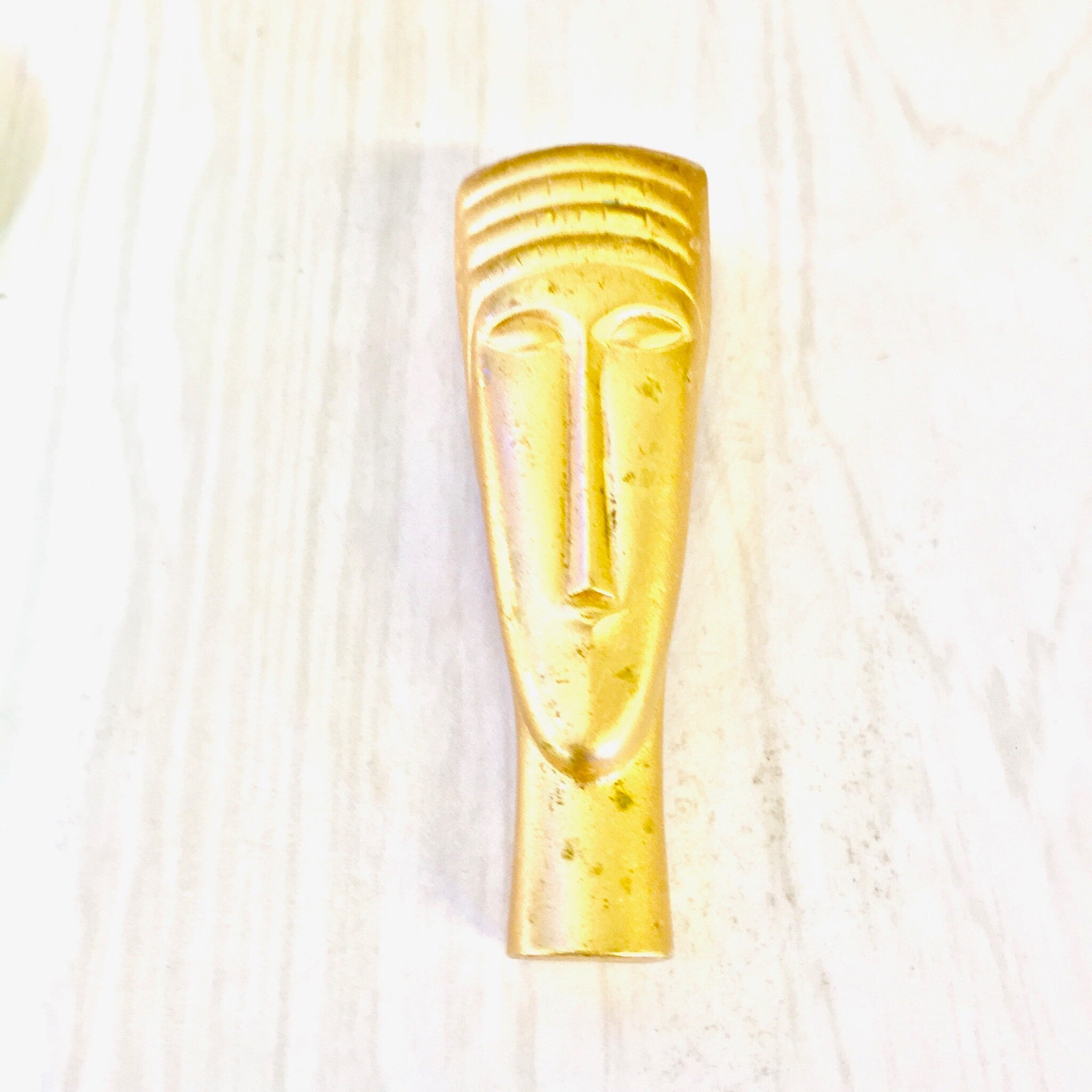 Vintage Gold Brooch, Vintage Costume Jewelry, Gold Tone Jewelry, Face, Mask, Abstract, Vintage Pin, Ethnic Jewelry, Mother's Day Gift