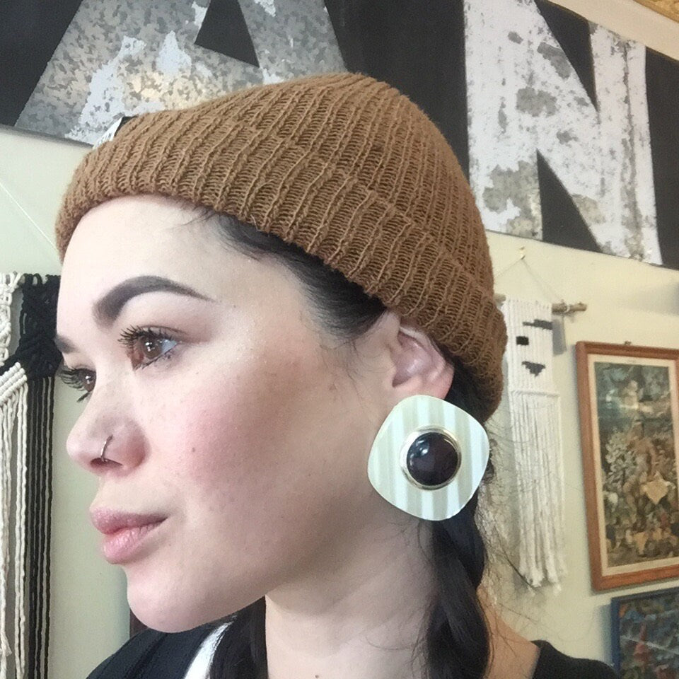 Vintage Costume Jewelry, Clip On Earrings, Plastic Earrings, Large Earrings, Statement Jewlery, Vintage Jewelry, Cream, Black, Big, 1970's