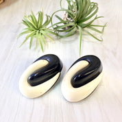Vintage Clip On Earrings, Costume Jewelry, Earrings, Plastic, Black, White, 1960's, 1970's Fashion, Abstract, Vintage Jewelry, Oval