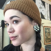 Clip On Earrings, Vintage Earrings, Vintage Jewelry, Zebra Print, Animal Print, Black and White, Stripes, 1960's, 1970's, 1980's, Plastic