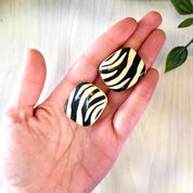 Clip On Earrings, Vintage Earrings, Vintage Jewelry, Zebra Print, Animal Print, Black and White, Stripes, 1960's, 1970's, 1980's, Plastic
