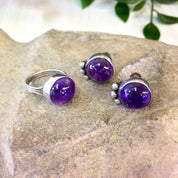 Vintage Jewelry Set, Vintage Ring, Vintage Earrings, Screw Back Earrings, Purple Stones, Sterling Silver, Made in Mexico, Vintage Jewelry