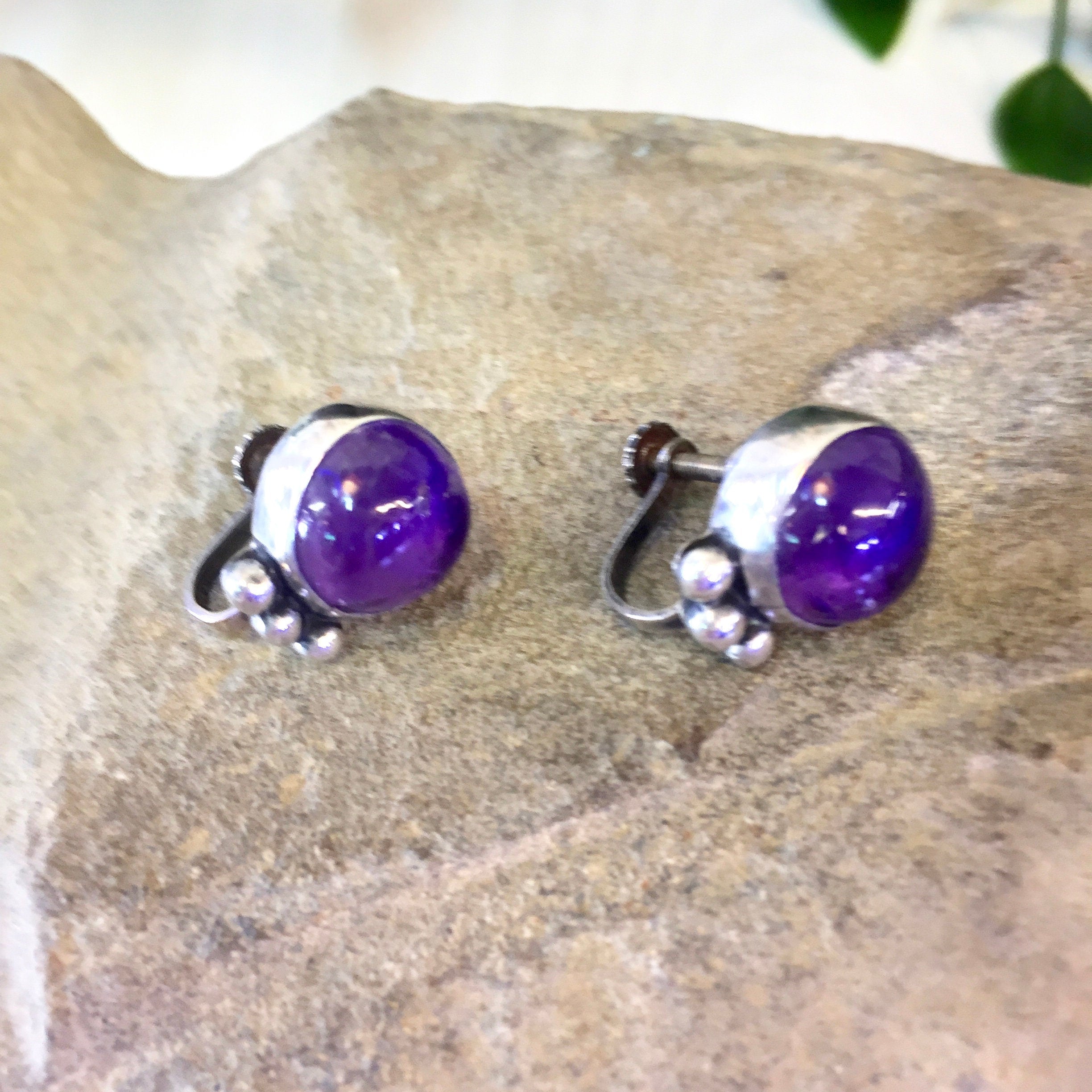 Vintage Jewelry Set, Vintage Ring, Vintage Earrings, Screw Back Earrings, Purple Stones, Sterling Silver, Made in Mexico, Vintage Jewelry