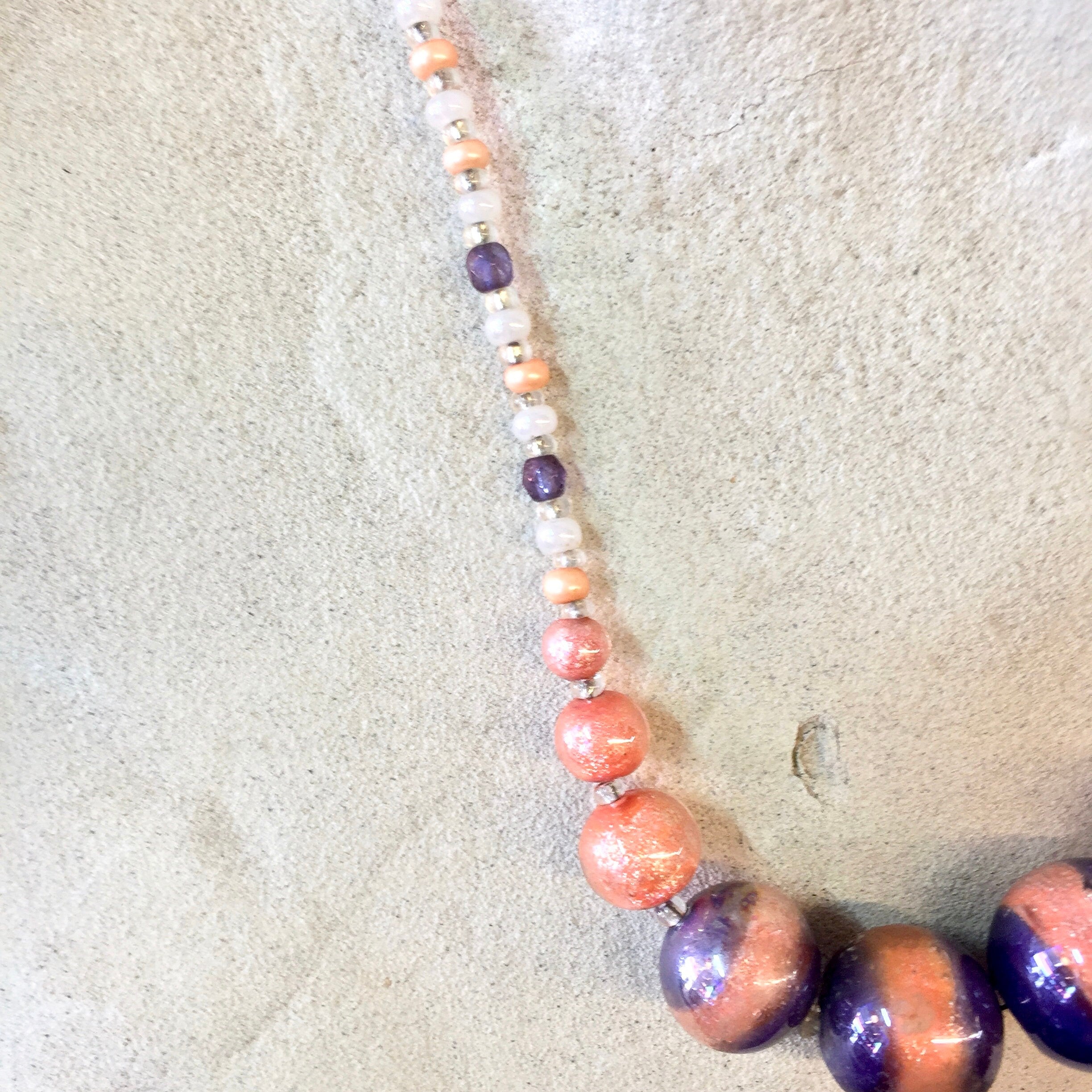 Antica Murrina Necklace, Glass Beaded Necklace, Purple, Pink, Asymmetrical Necklace, White, Blue, Beaded Jewelry, Glass Beads, Statement
