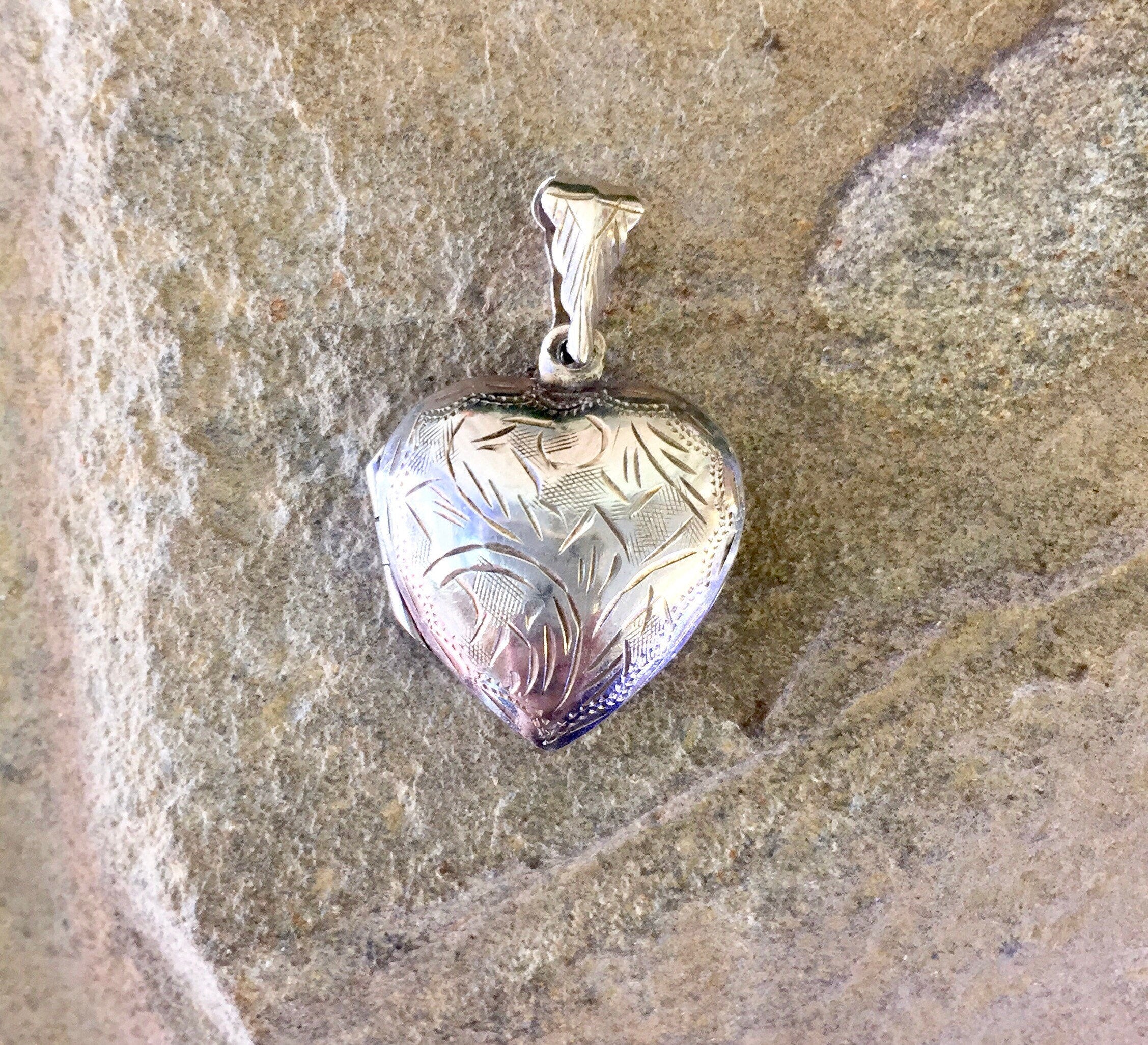 Vintage Silver Locket, Vintage Jewelry, Etched Silver, Heart Locket, Heart Shaped, Sterling Silver, Keepsake Jewelry, Pendant, 925