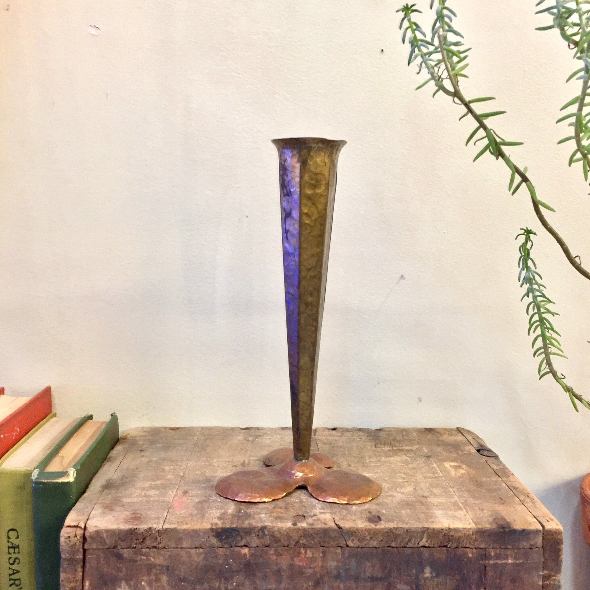 Vintage Brass Vase, Copper and Brass, Vintage Home Decor, Brutalist Vase, Hammered Copper, Flowers, Floral Arrangement, Centerpiece,