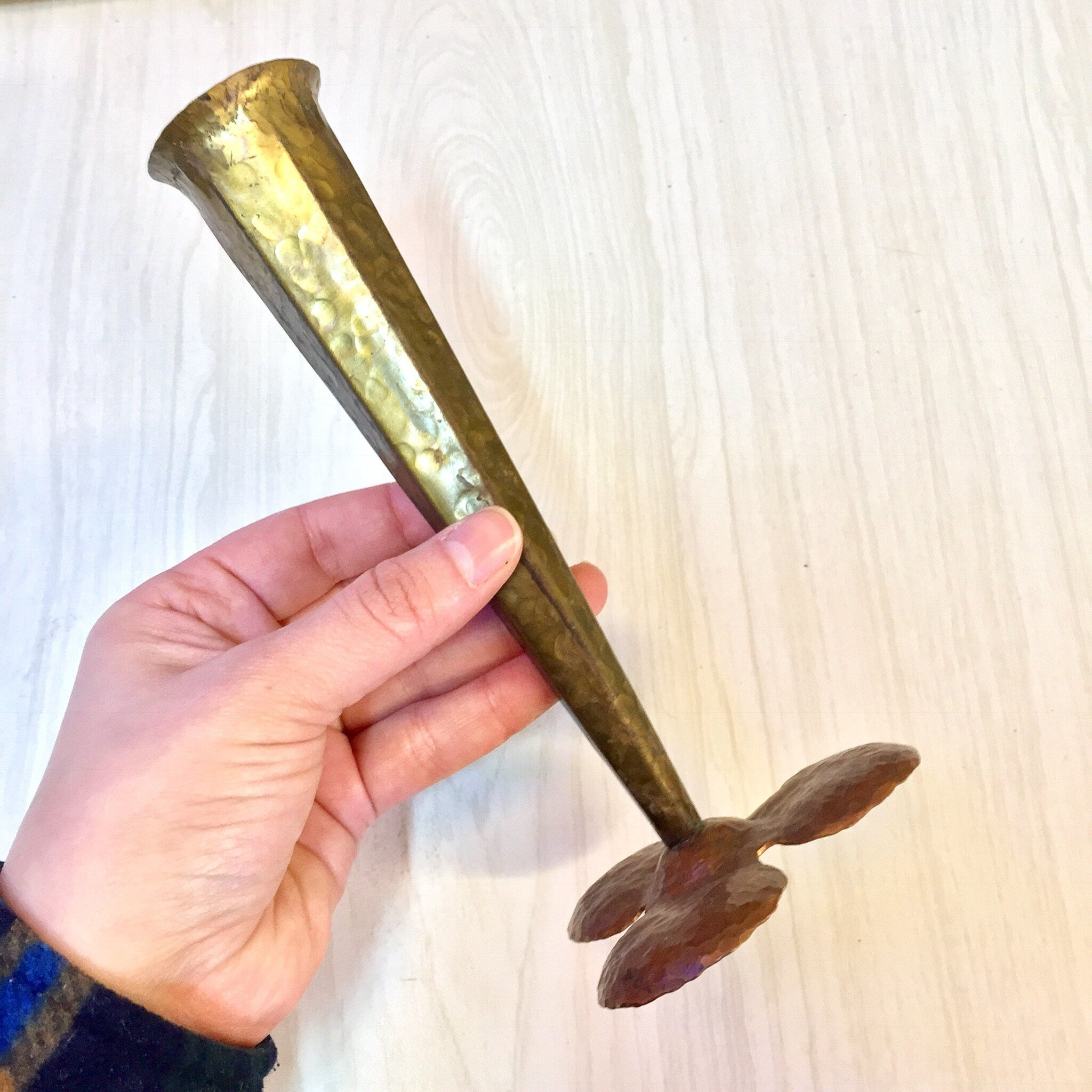 Vintage Brass Vase, Copper and Brass, Vintage Home Decor, Brutalist Vase, Hammered Copper, Flowers, Floral Arrangement, Centerpiece,