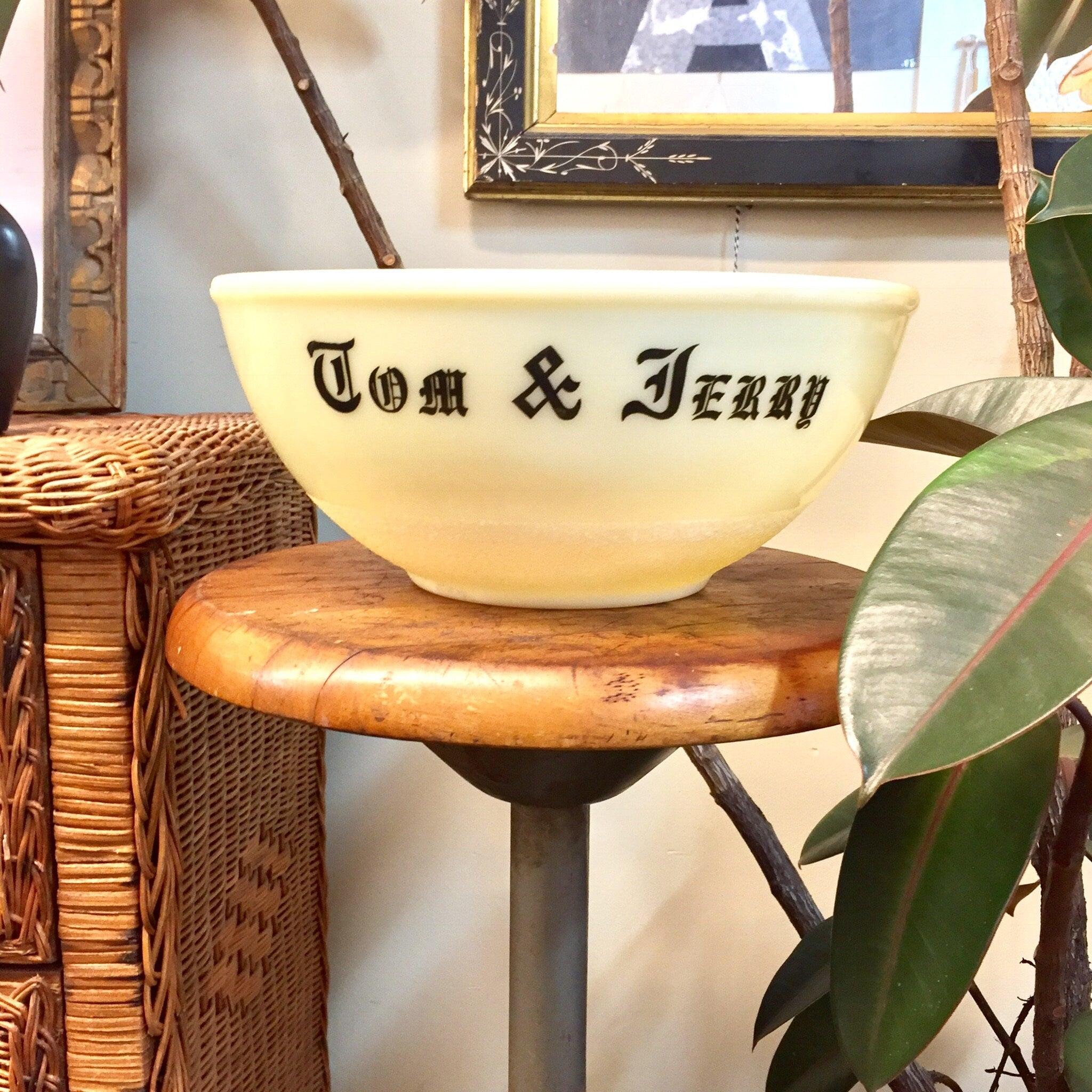 Mckee Tom and Jerry Punch Bowl, Vintage Home Decor, Custard, Tom and Jerry, Vintage Ceramic, Egg Nog, Holiday Party, Light Yellow, Bowl