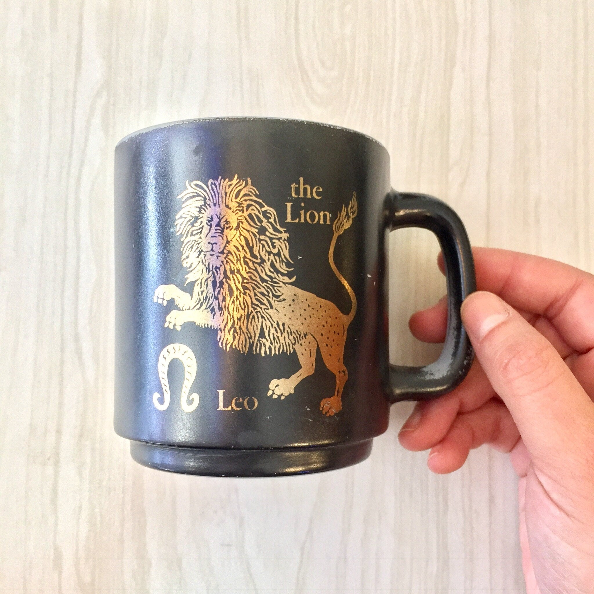 Vintage Zodiac Mug, Zodiac Signs, Astrology, Leo Mug, Lion, Glasbake Mug, Black Mug, Coffee, Tea, Retro, Vintage Kitchen, Glassware, Ceramic