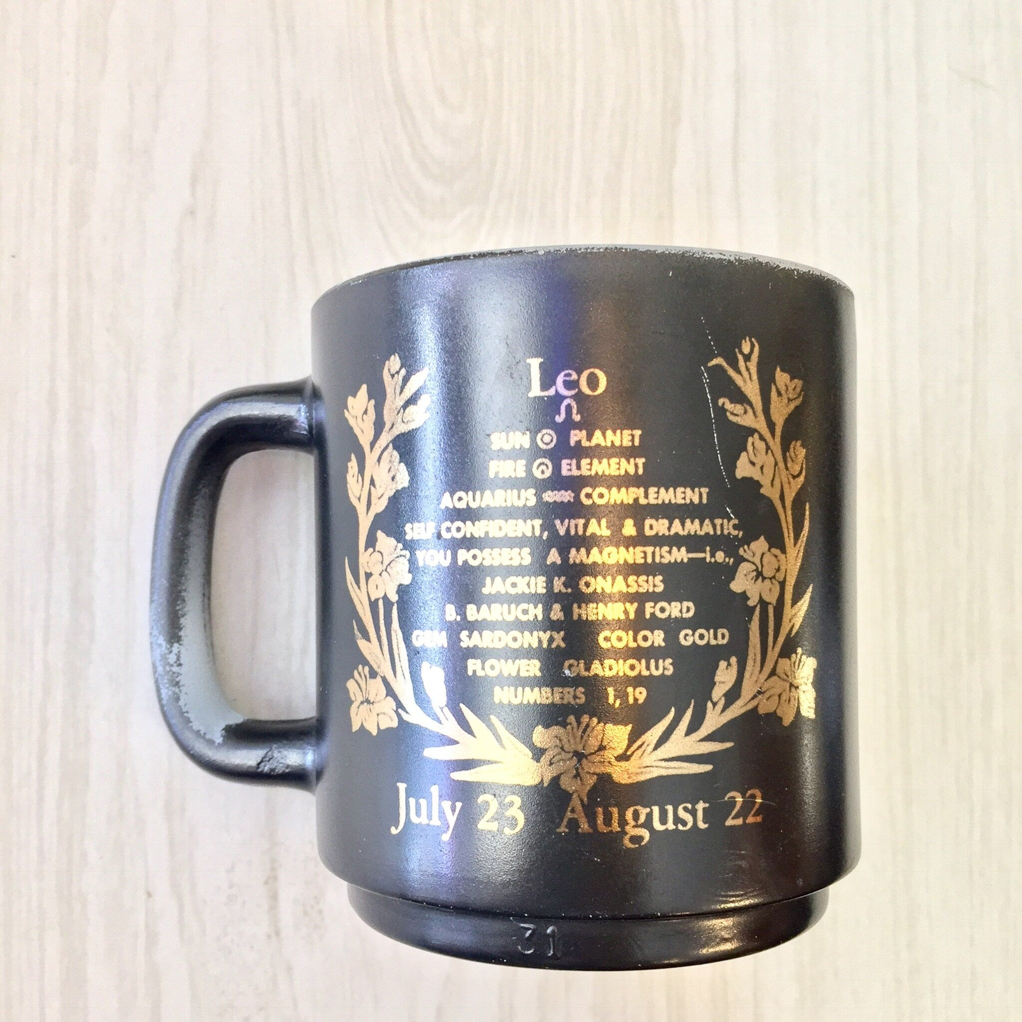 Vintage Zodiac Mug, Zodiac Signs, Astrology, Leo Mug, Lion, Glasbake Mug, Black Mug, Coffee, Tea, Retro, Vintage Kitchen, Glassware, Ceramic