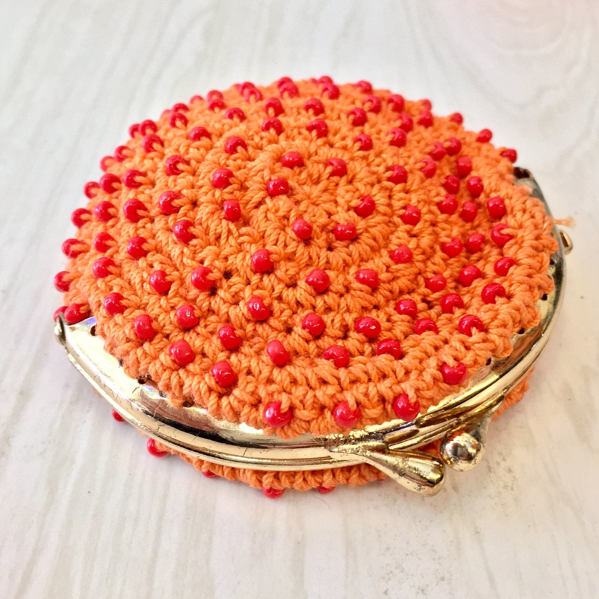 Set of Three Vintage Coin Purses, Vintage Change Purse, Beaded Purse, Crochet, Japan Beadies, 1970's Coin Purse, Pink, Orange, Green, Beaded