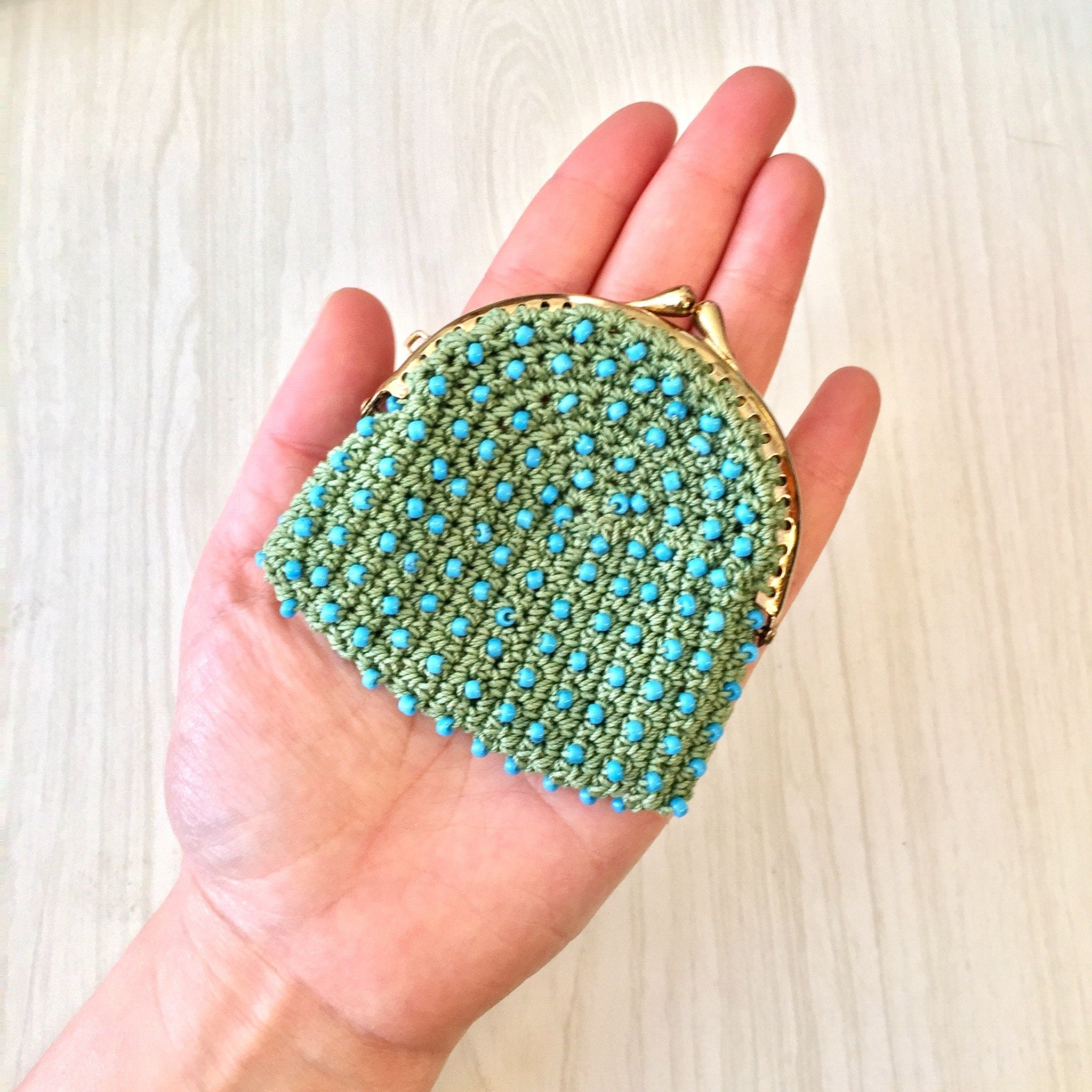Set of Three Vintage Coin Purses, Vintage Change Purse, Beaded Purse, Crochet, Japan Beadies, 1970's Coin Purse, Pink, Orange, Green, Beaded