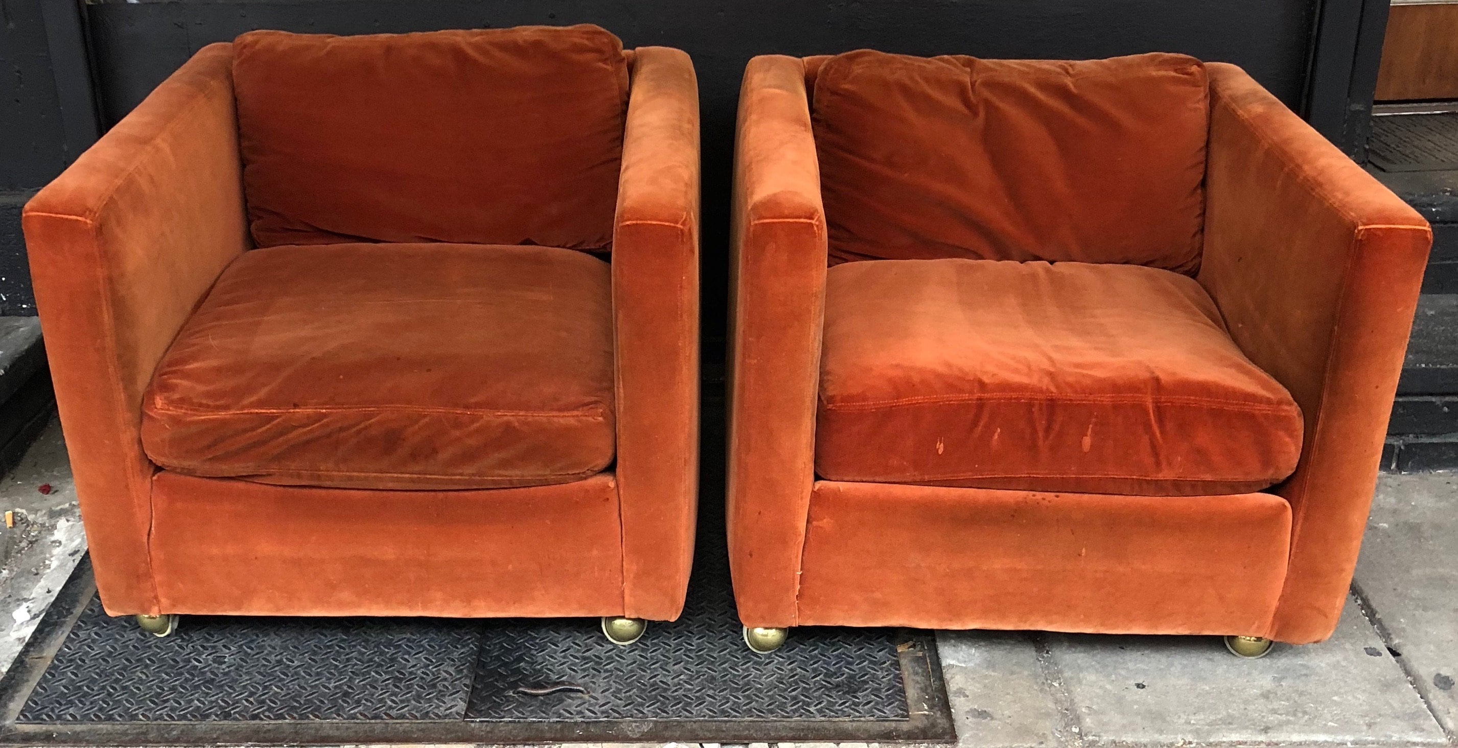 Vintage Velvet Chairs, 1970's Orange Chairs, Pair of Chairs, Arm Chairs, Lounge, Vintage Furniture, Retro, Velvet, Velour, Seating, Orange
