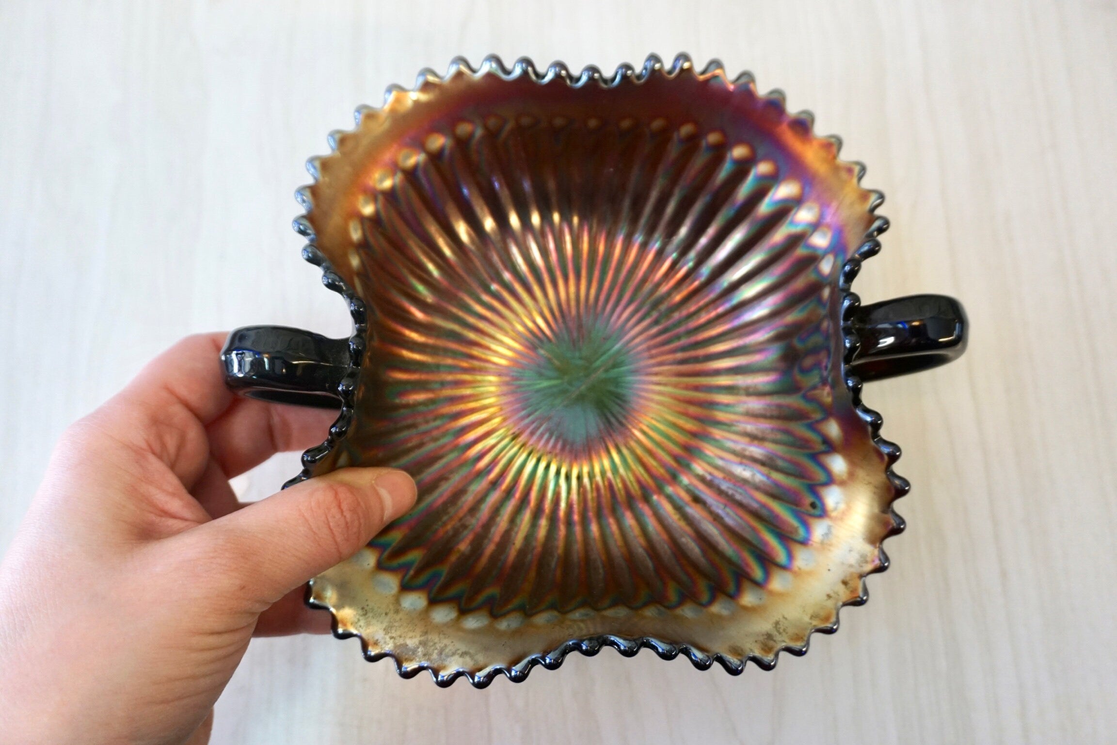 Vintage Glass Dish, Catch All Dish, Vintage Home Decor, Oil Slick, Opalescent, Jewelry Dish, Ring Dish, Candy Dish, Retro, Carnival Glass