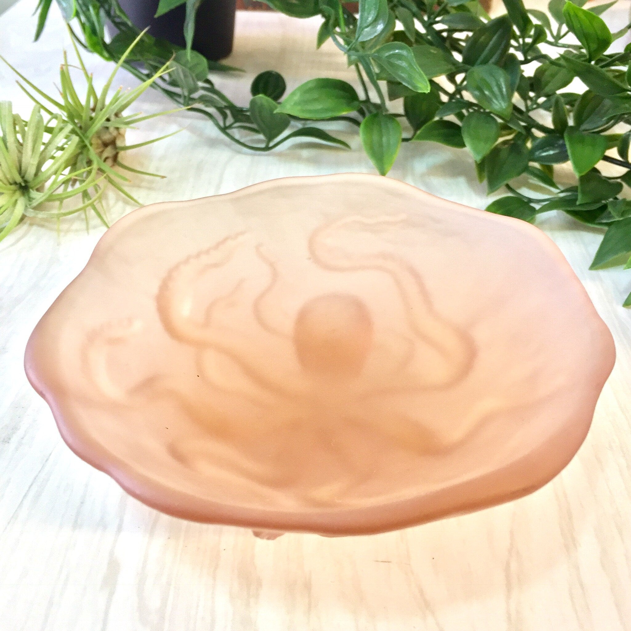 Vintage Octopus Dish, Catch All Dish, Vintage Glass, Octopus Bowl, Peach, Orange, Small Dish, Ring Dish, Jewelry, Tentacle,