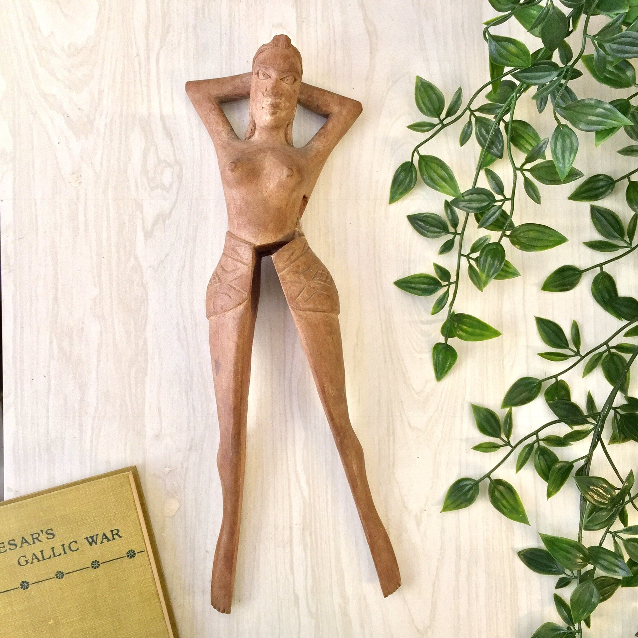 Vintage Wooden Nutcracker, Hand Carved Wood, Vintage Home Decor, Primitive, Nude Woman, Nuts, Snacks, Hostess, Novelty, Naked Lady,