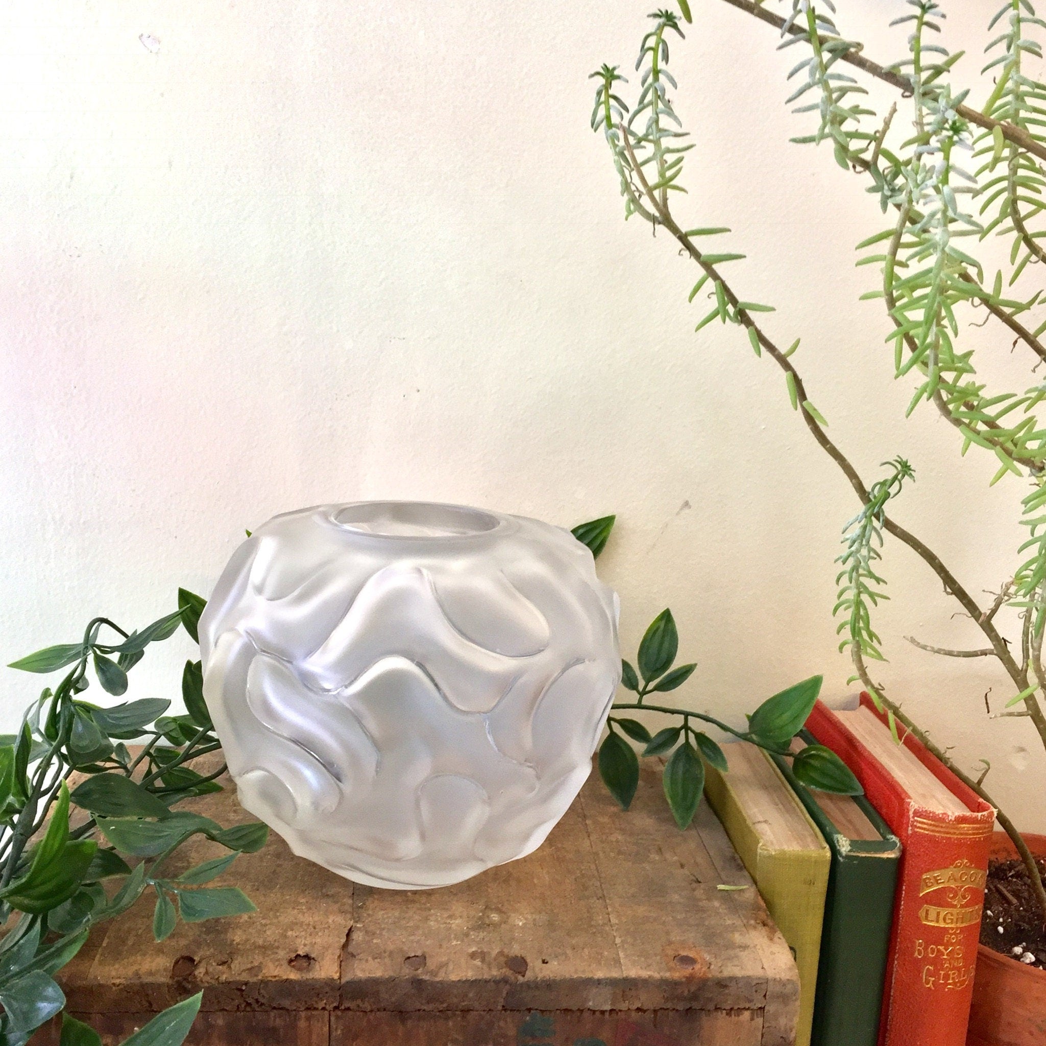 Vintage Vase, Glass Vase, Fougeres France Glass, Glass Planter, Vintage Home Decor, Flowers, Plants, Art Deco, Textured Glass, Gift for Mom