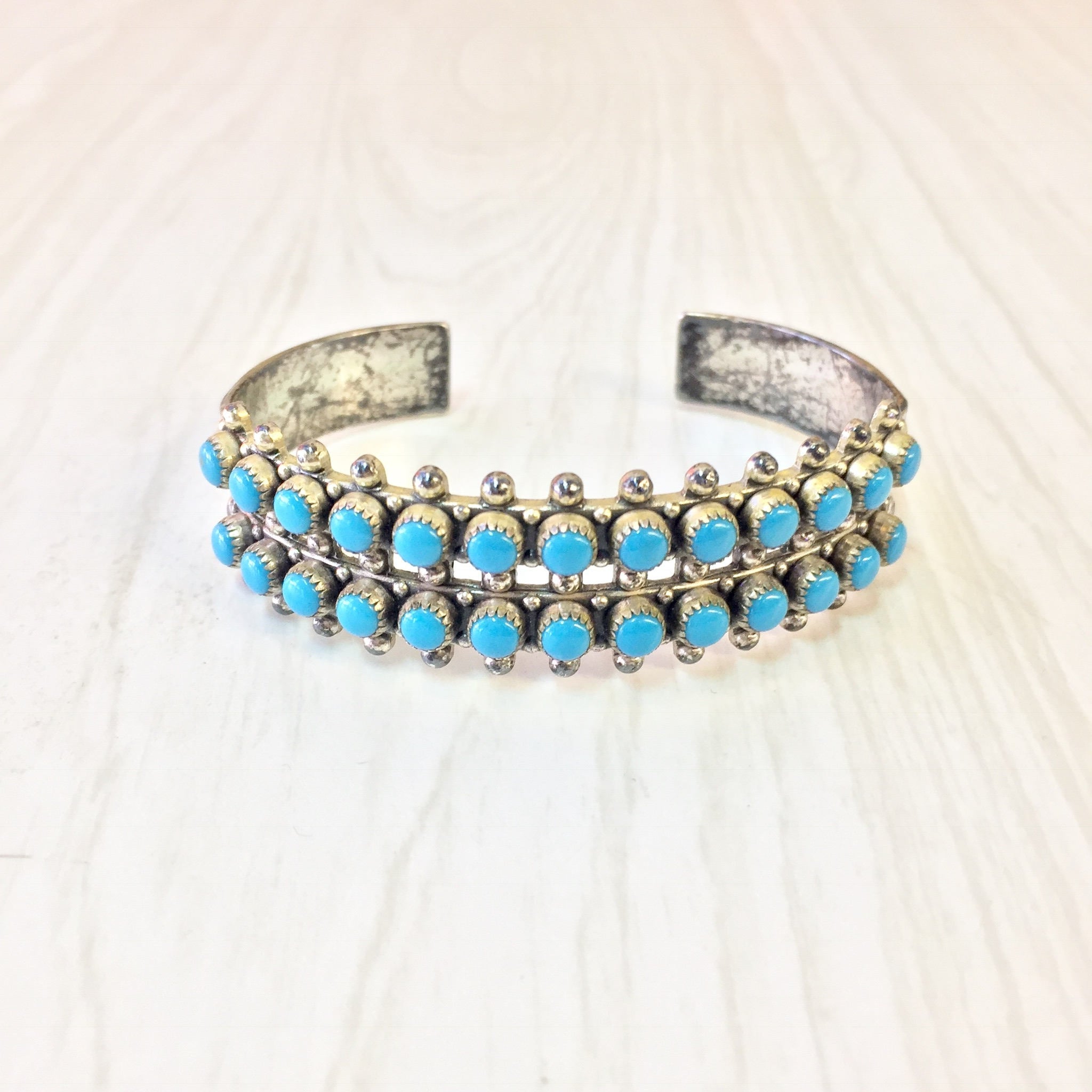 Vintage Silver Bracelet | Sterling Silver Cuff | Turquoise Beads | Turquoise Bracelet | Cuff Bracelet | Turquoise Cuff | Small Bracelet