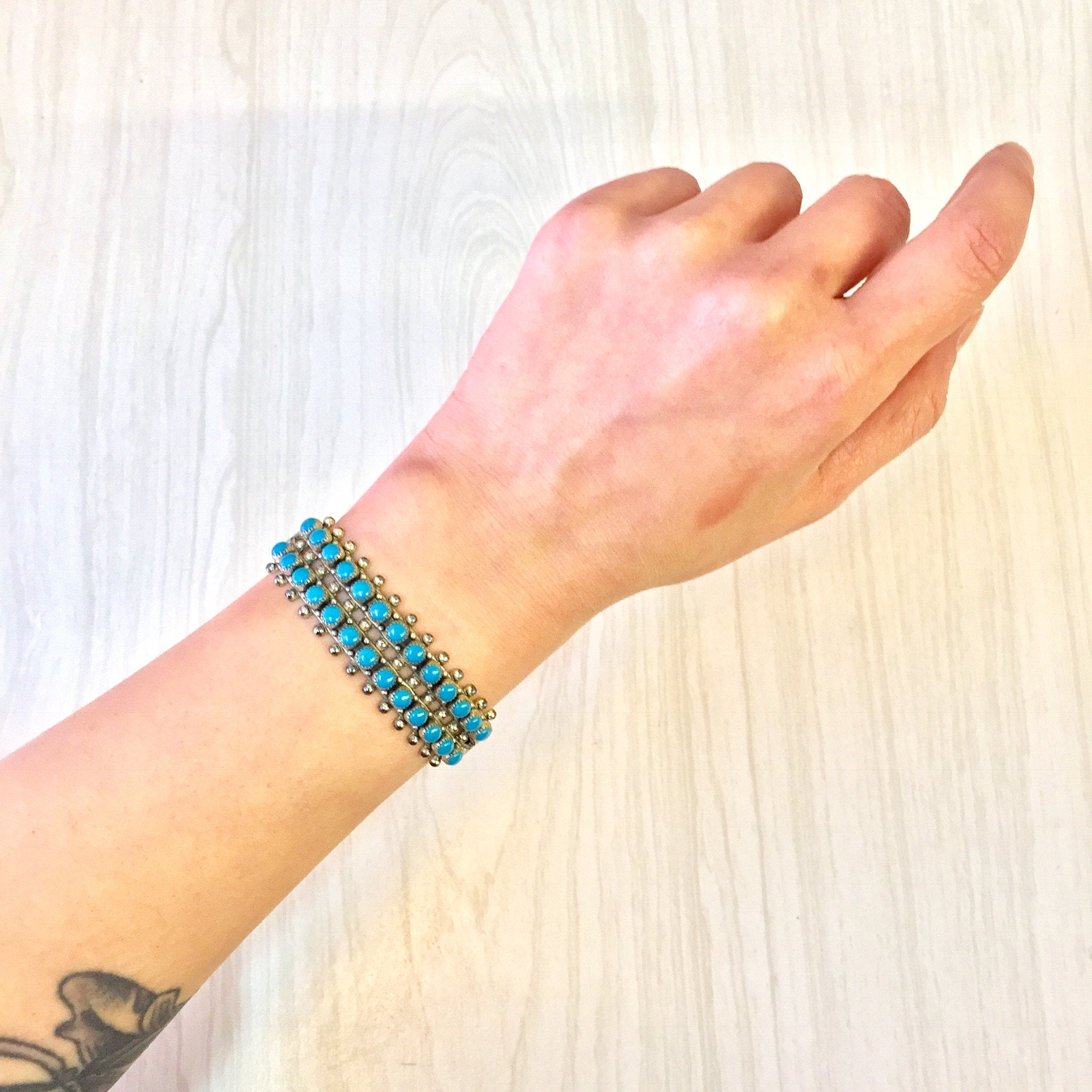 Vintage Silver Bracelet | Sterling Silver Cuff | Turquoise Beads | Turquoise Bracelet | Cuff Bracelet | Turquoise Cuff | Small Bracelet