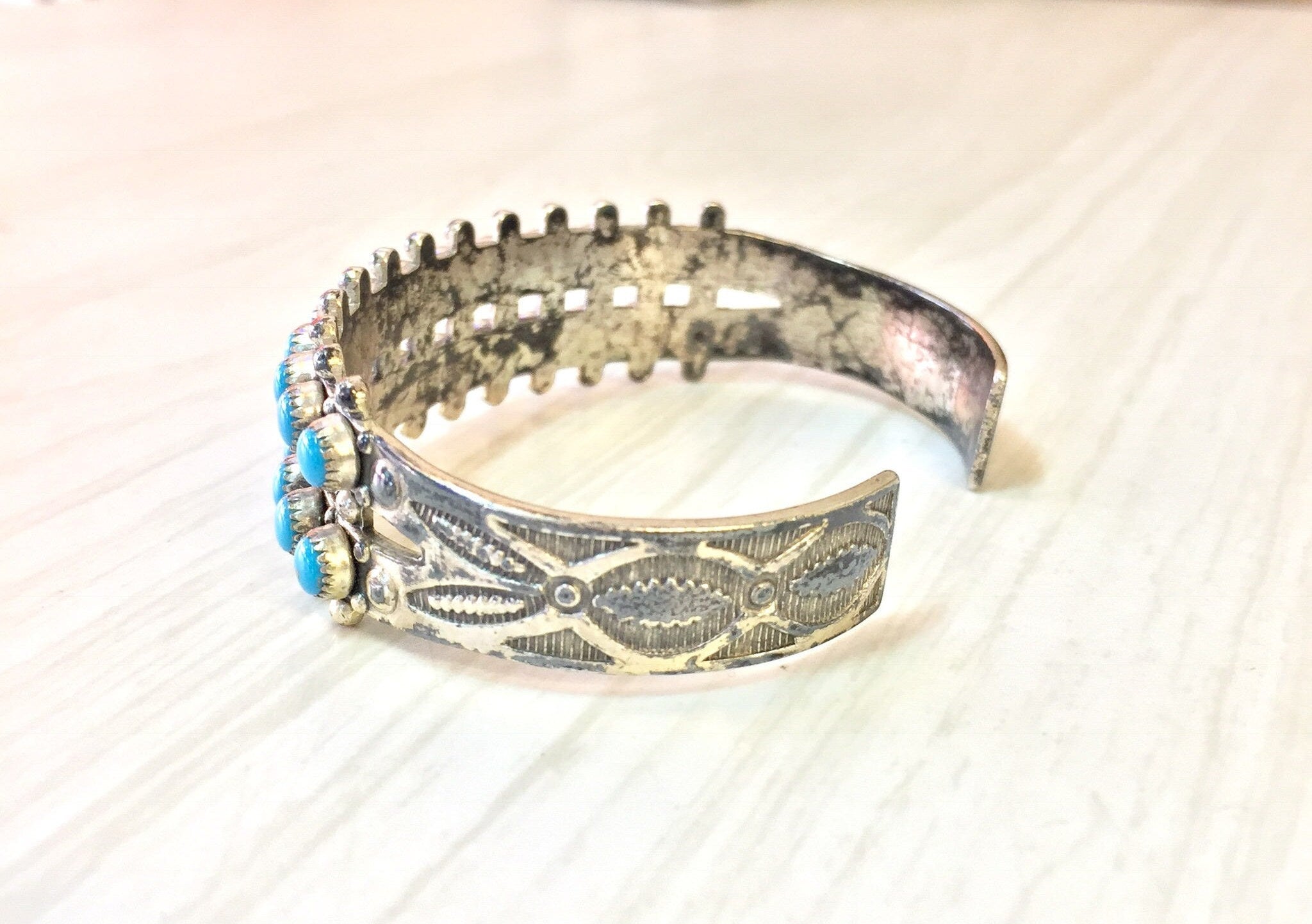 Vintage Silver Bracelet | Sterling Silver Cuff | Turquoise Beads | Turquoise Bracelet | Cuff Bracelet | Turquoise Cuff | Small Bracelet