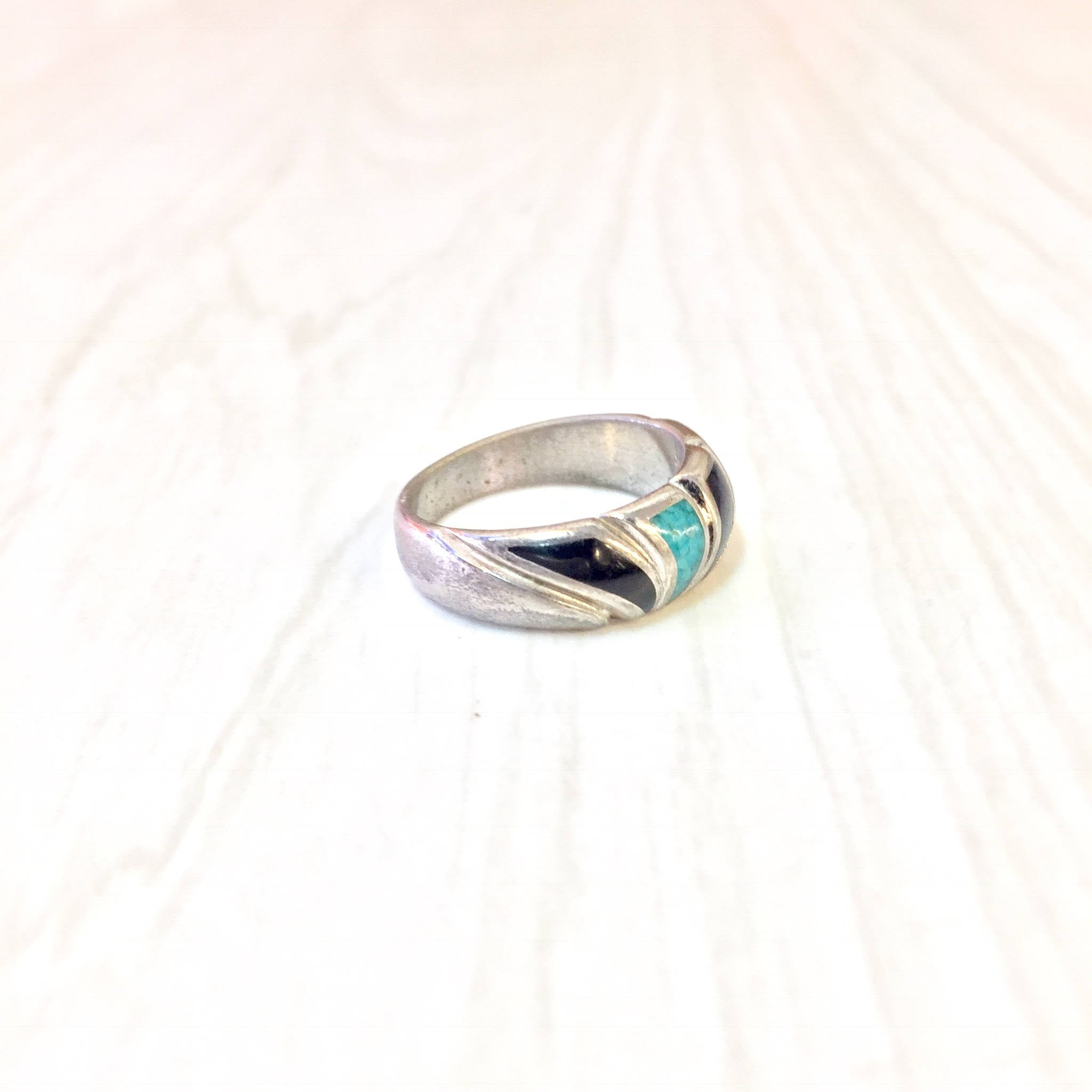 Vintage Silver Ring | Vintage Jewelry | Sterling Silver Ring | Turquoise Jewelry | Turquoise Stone | Southwestern Ring | Onyx Ring | Blue