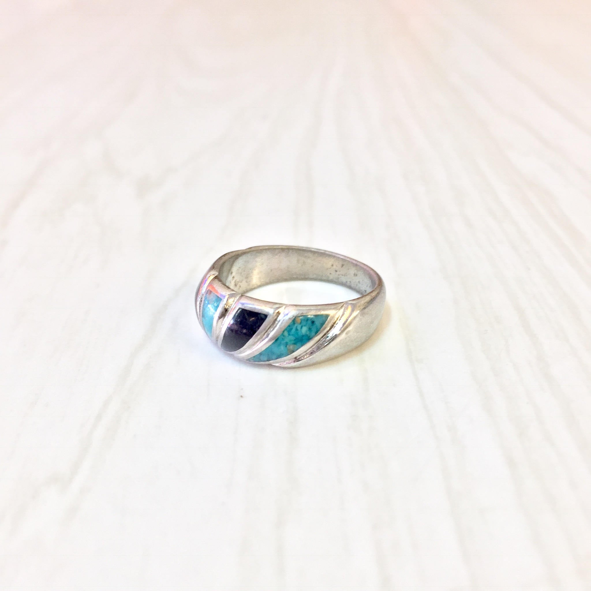 Vintage Silver Ring | Vintage Jewelry | Sterling Silver Ring | Turquoise Jewelry | Turquoise Stone | Southwestern Ring | Onyx Ring | Blue
