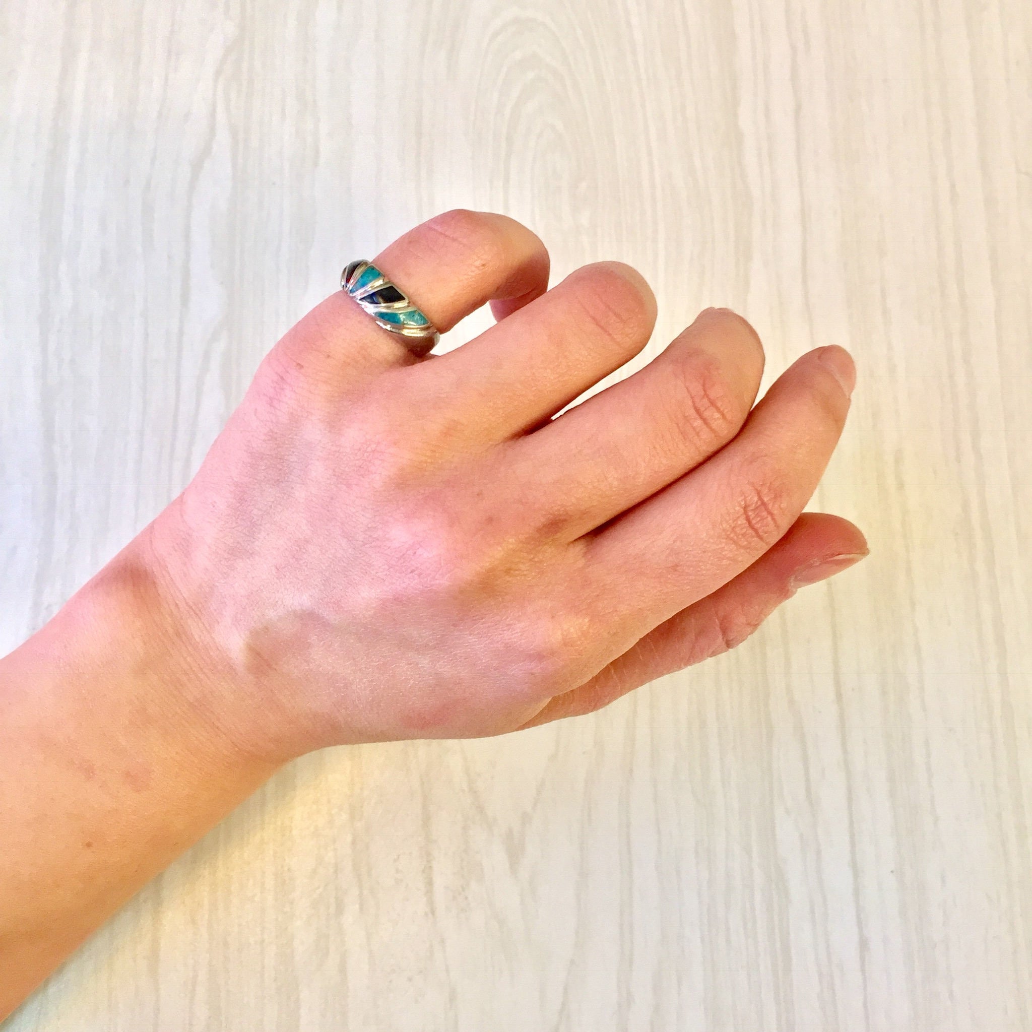 Vintage Silver Ring | Vintage Jewelry | Sterling Silver Ring | Turquoise Jewelry | Turquoise Stone | Southwestern Ring | Onyx Ring | Blue