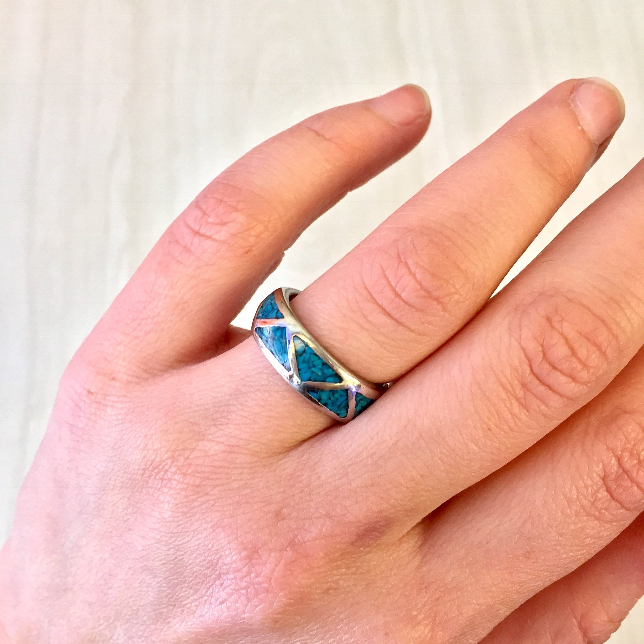 Vintage Silver Ring | Vintage Jewelry | Sterling Silver Ring | Turquoise Jewelry | Turquoise Stone | Southwestern Ring | Blue | Silver |