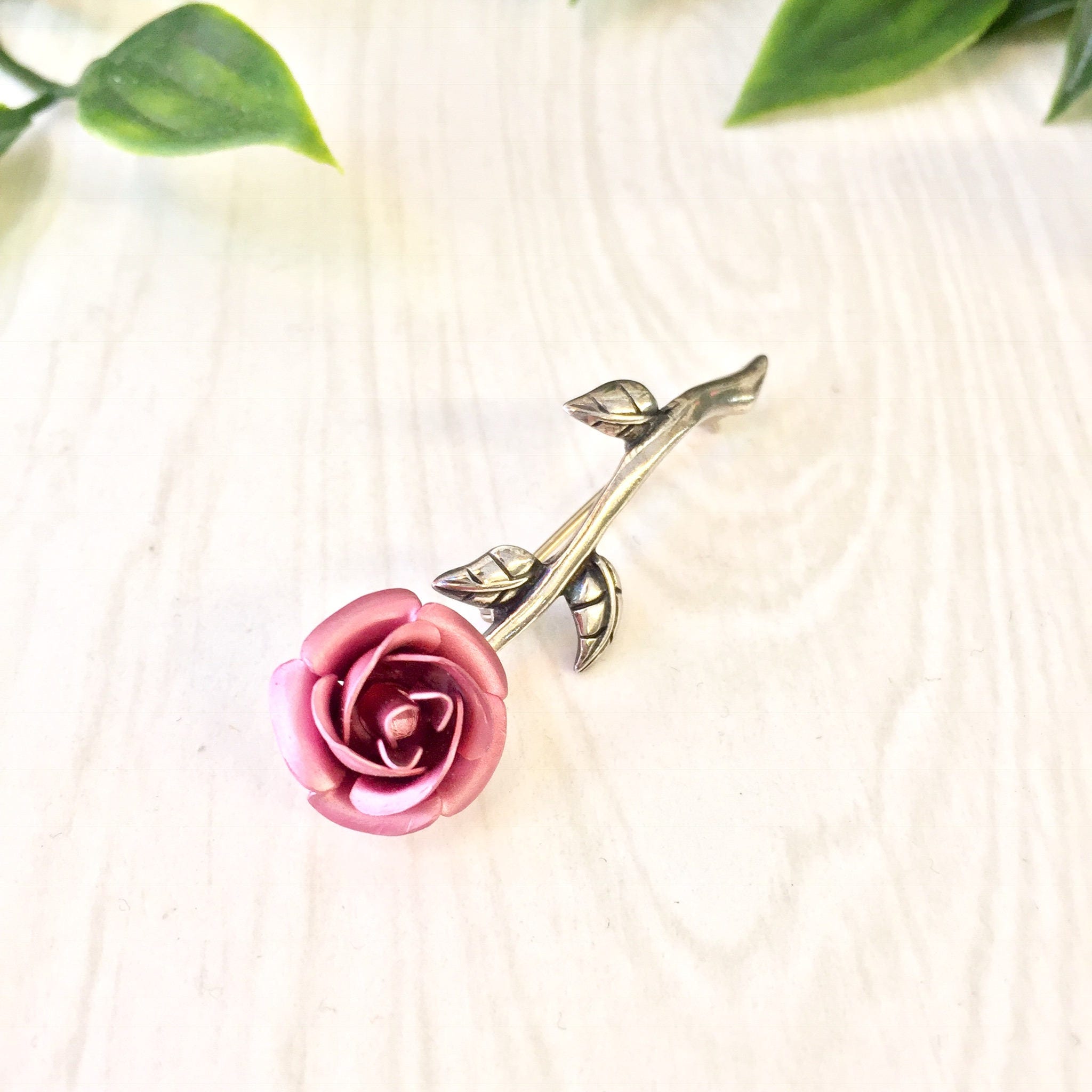 Vintage Silver Brooch | Rose Pin | Vintage Jewelry | Pink Rose | Pink Jewelry | Sterling Silver | Brooch | Pin | Rose Jewelry | Silver Pin