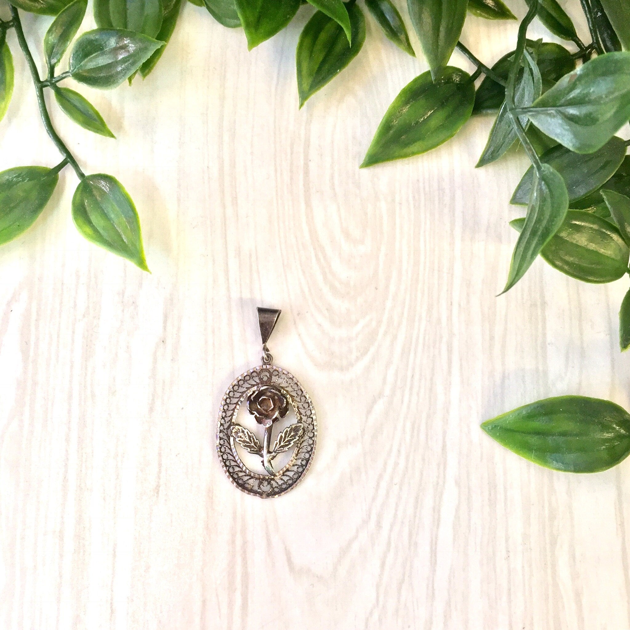 Vintage Silver Pendant | Rose Pendant | Vintage Jewelry | Sterling Silver | Rose Jewelry | Flower | Silver Rose | Vintage Pendant | Necklace