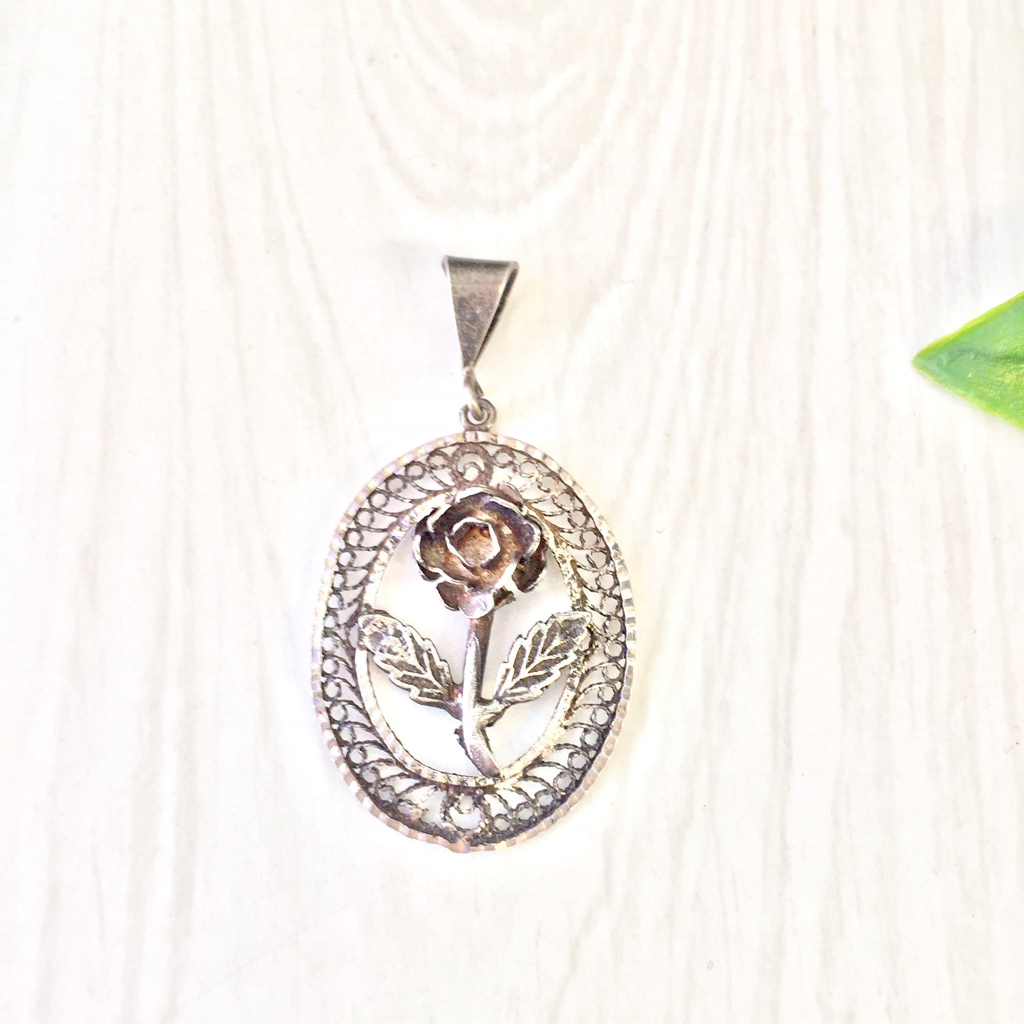Vintage Silver Pendant | Rose Pendant | Vintage Jewelry | Sterling Silver | Rose Jewelry | Flower | Silver Rose | Vintage Pendant | Necklace