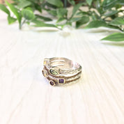 Vintage Silver Ring | Vintage Jewlery | Three Band Ring | 18 K Gold | 18K | Ruby | Amethyst | Citrine | Blue Topaz | Valentines Day | Ring