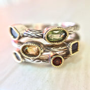 Vintage Silver Ring | Vintage Jewlery | Three Band Ring | 18 K Gold | 18K | Ruby | Amethyst | Citrine | Blue Topaz | Valentines Day | Ring